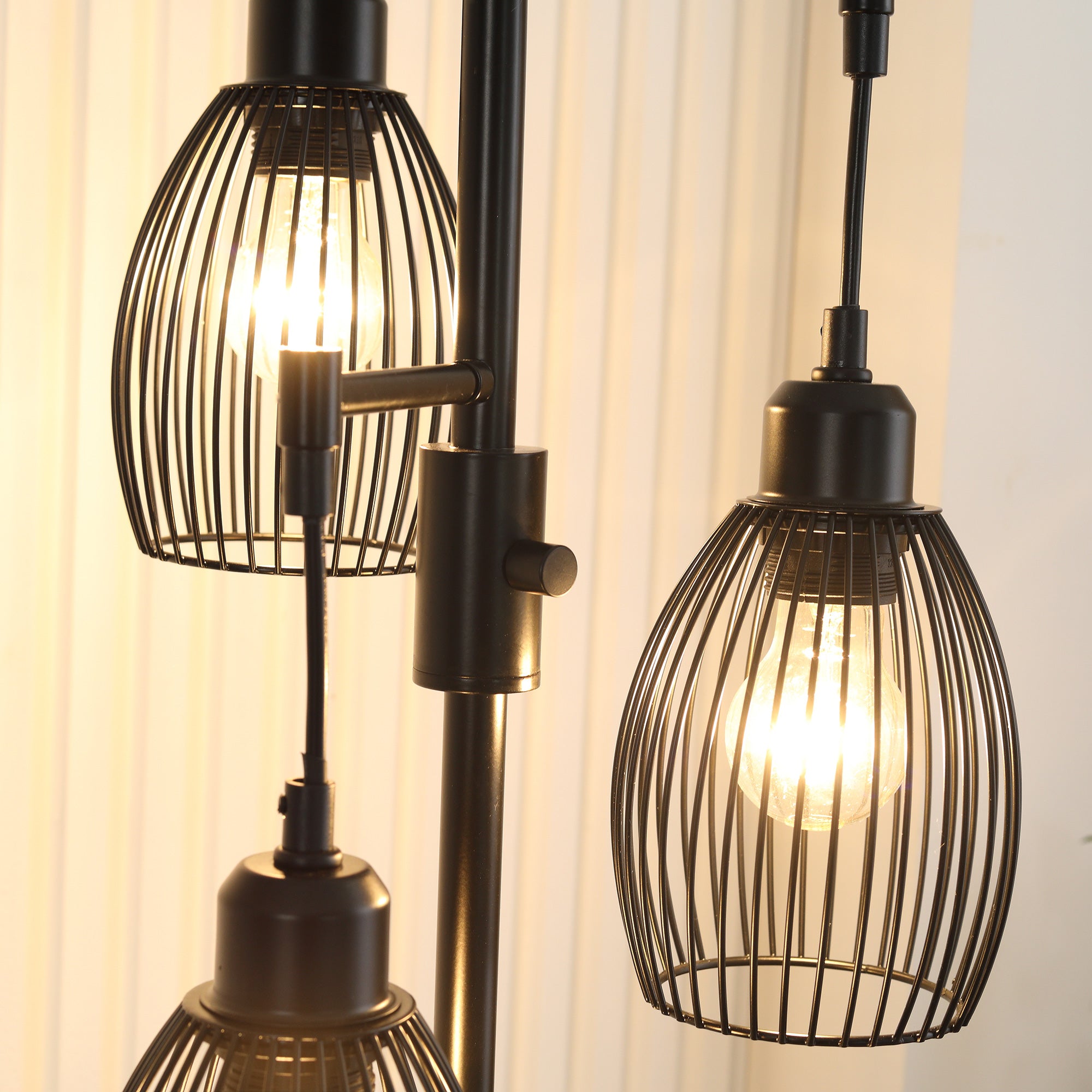 Lampadaire style industriel 40 W max. 3 abat-jours en métal filaire luminosité réglable - ampoule E27 - noir