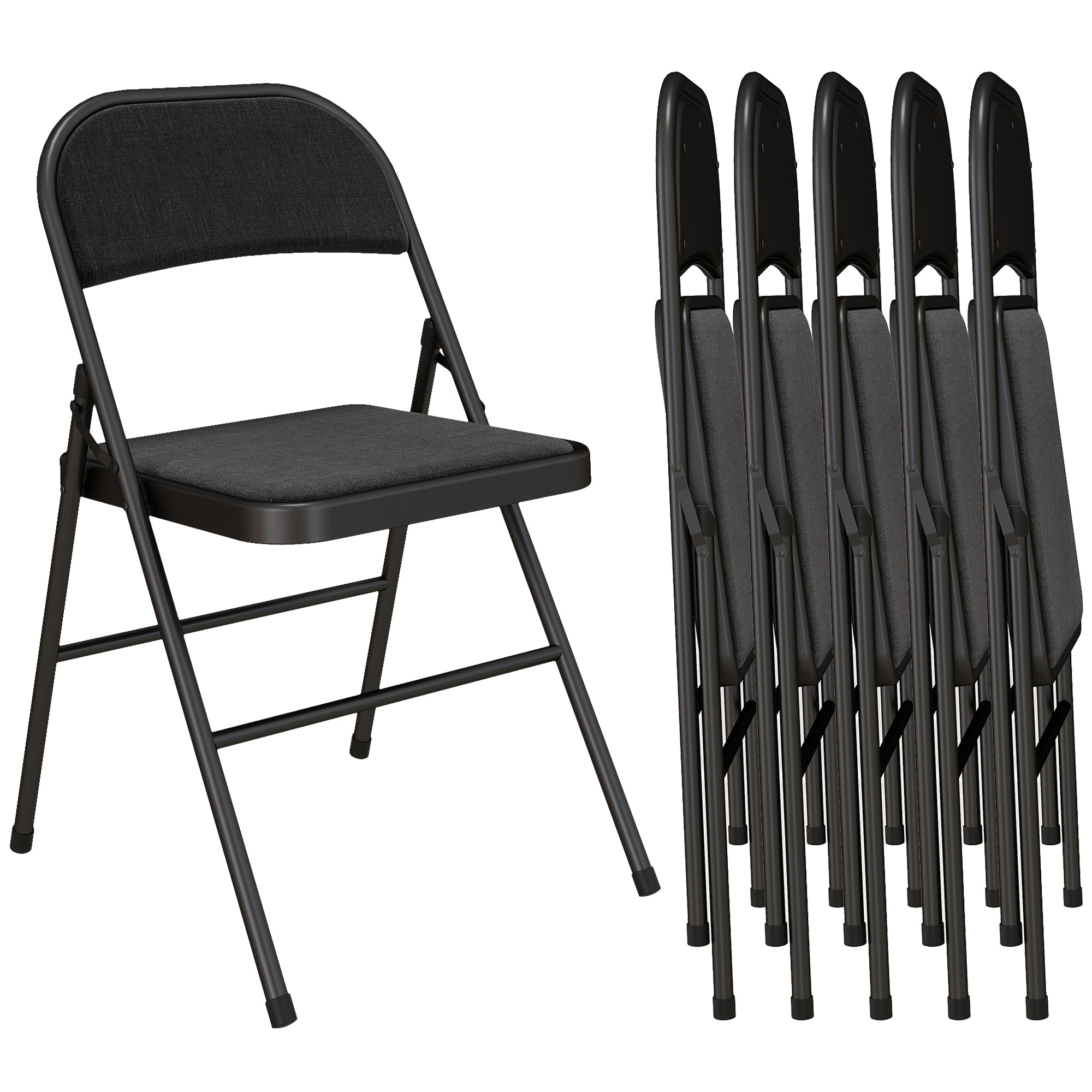 Lot de 6 chaises pliantes chaises de salle à manger portables chaise pliable d'intérieur avec coussin en lin et cadre en acier 45 x 46 x 78 cm noir