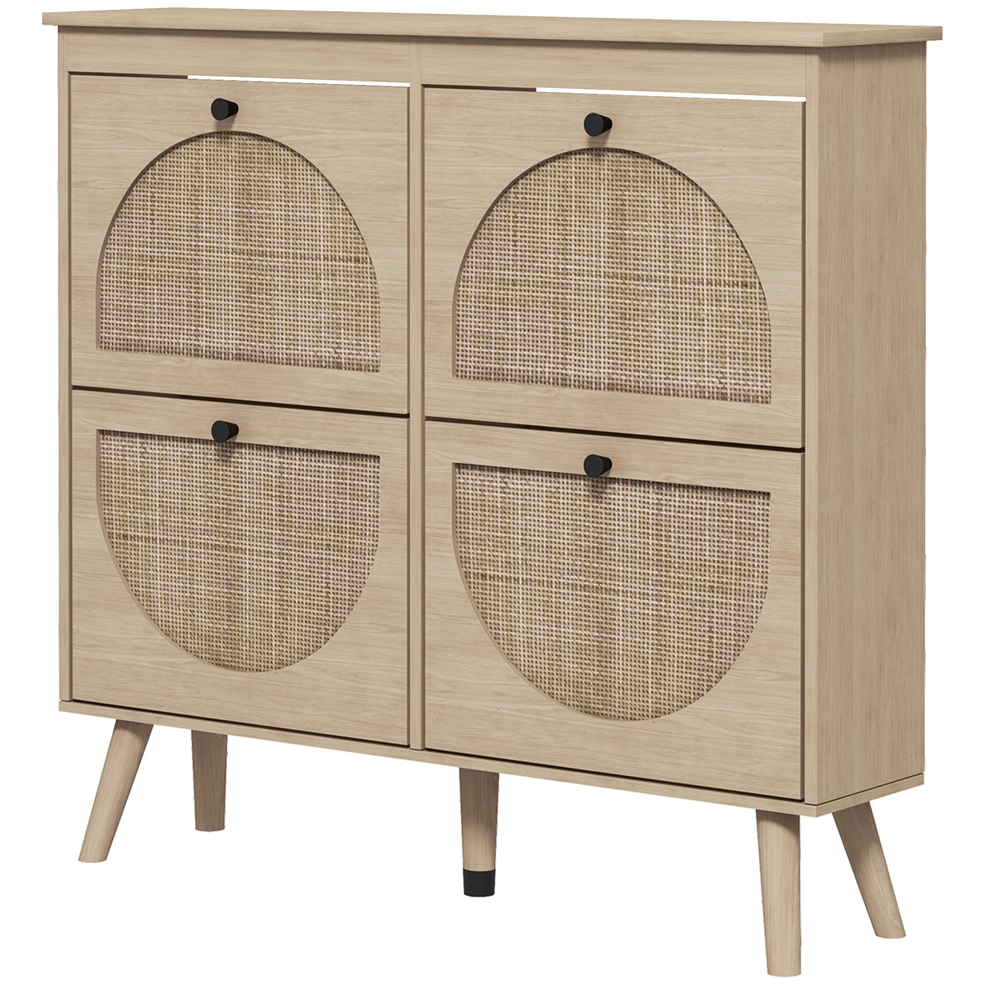 Meuble à chaussures armoire à chaussures 4 abattants 20 paires avec étagère réglable style bohème pieds en bois massif 105 x 24 x 97,5 cm naturel
