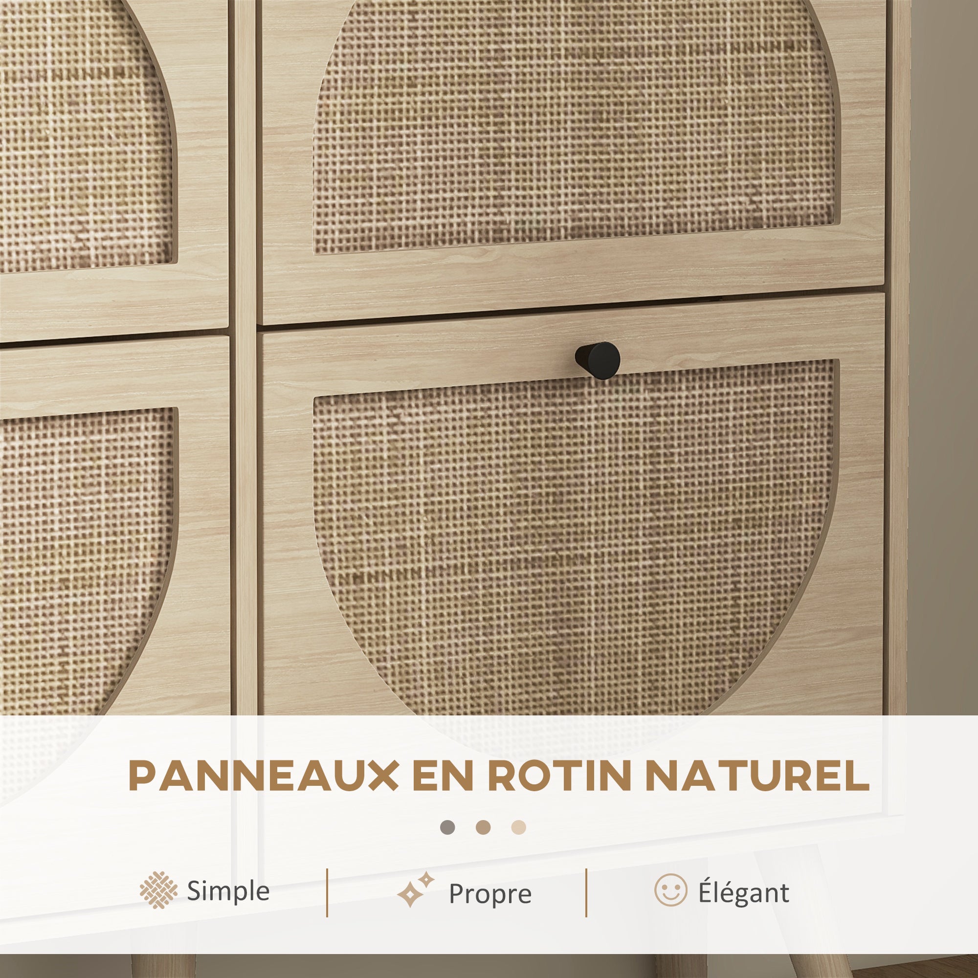 Meuble à chaussures armoire à chaussures 4 abattants 20 paires avec étagère réglable style bohème pieds en bois massif 105 x 24 x 97,5 cm naturel