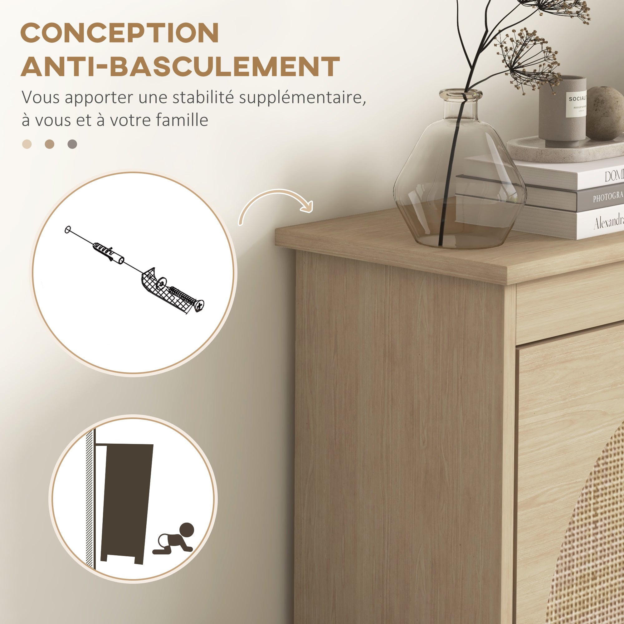 Meuble à chaussures armoire à chaussures 4 abattants 20 paires avec étagère réglable style bohème pieds en bois massif 105 x 24 x 97,5 cm naturel