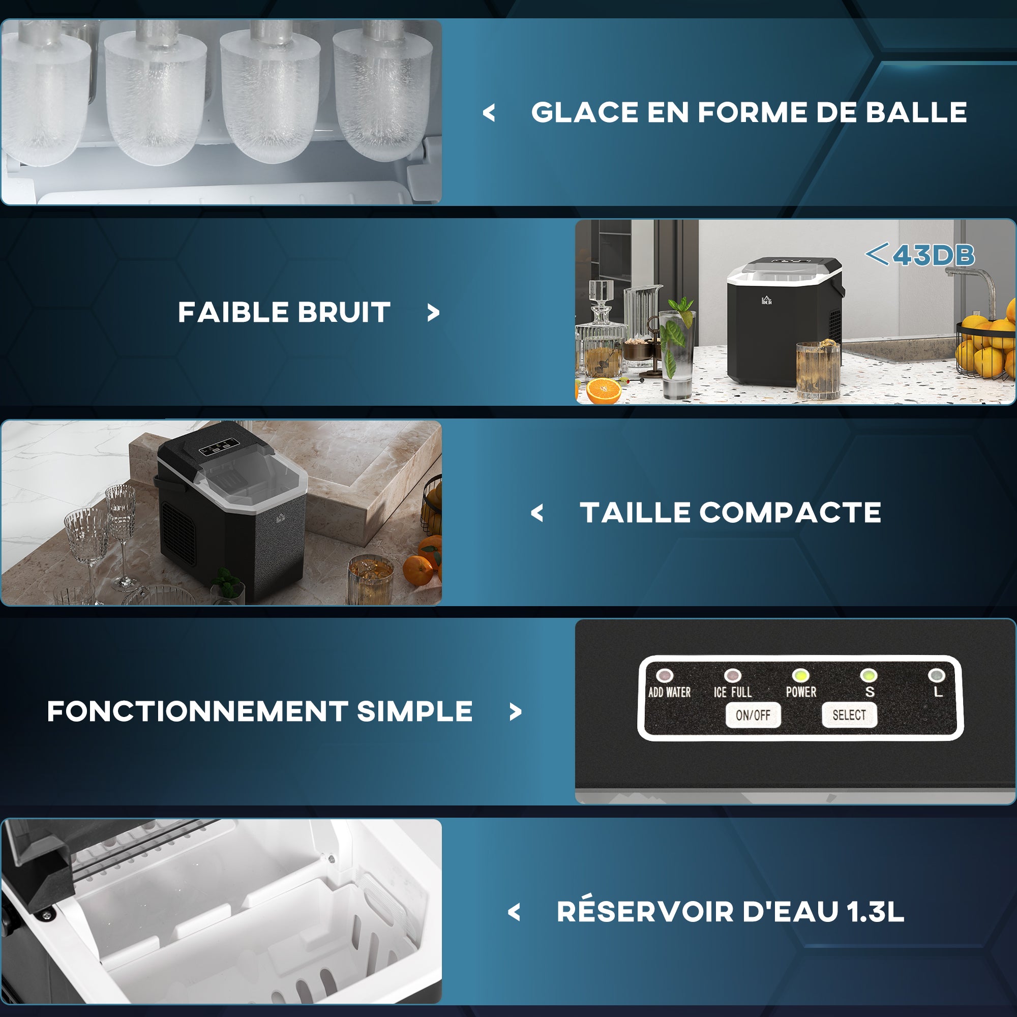 Machine à glaçons autonettoyante, 12kg en 24h, 9 glaçons en 6-13 minutes, ice maker Portable Avec Poignée, panier et pelle, pour la maison/cuisine/camping, noir
