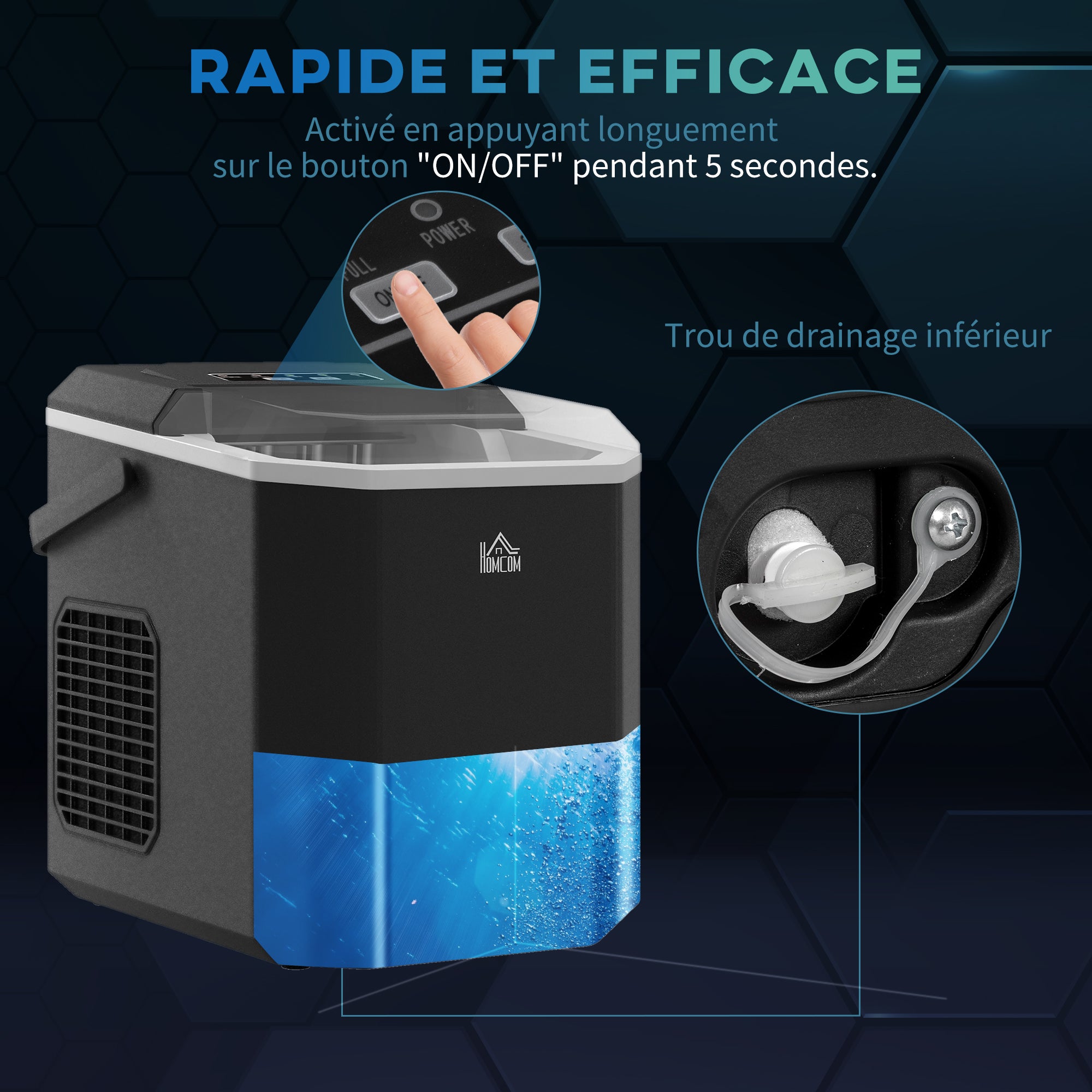 Machine à glaçons autonettoyante, 12kg en 24h, 9 glaçons en 6-13 minutes, ice maker Portable Avec Poignée, panier et pelle, pour la maison/cuisine/camping, noir