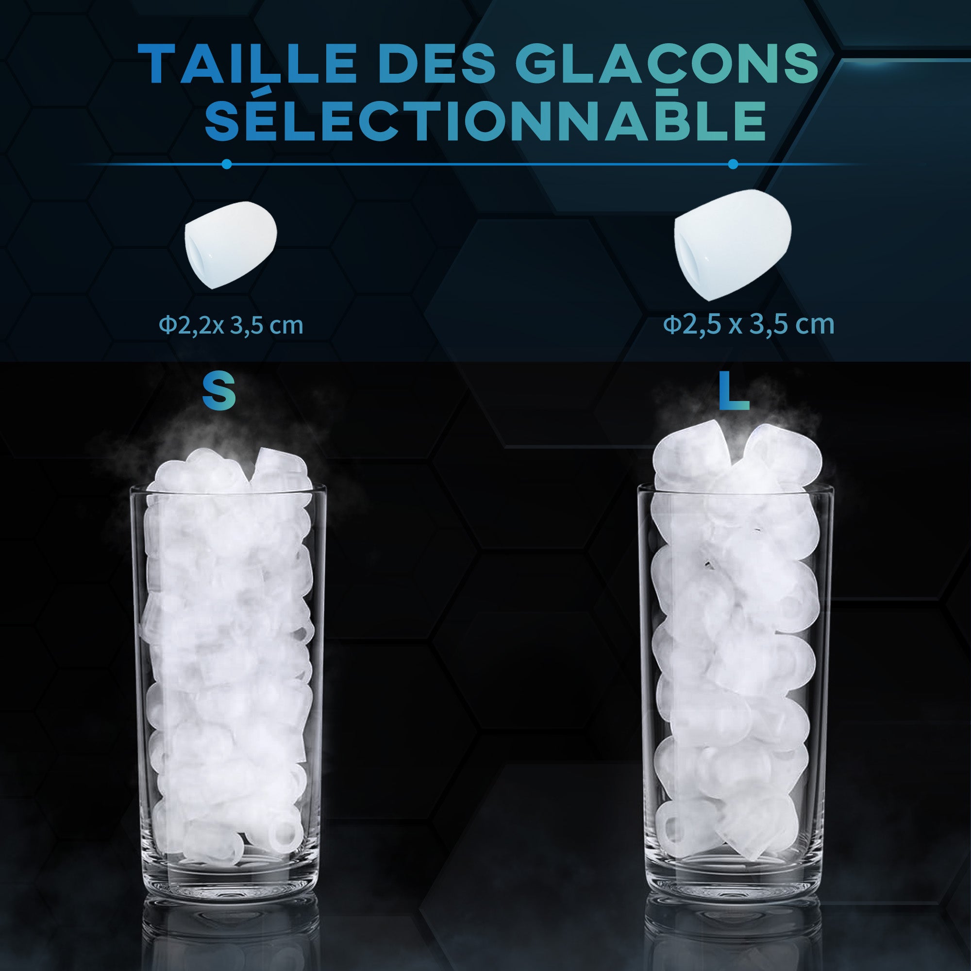 Machine à glaçons autonettoyante, 12kg en 24h, 9 glaçons en 6-13 minutes, ice maker Portable Avec Poignée, panier et pelle, pour la maison/cuisine/camping, noir