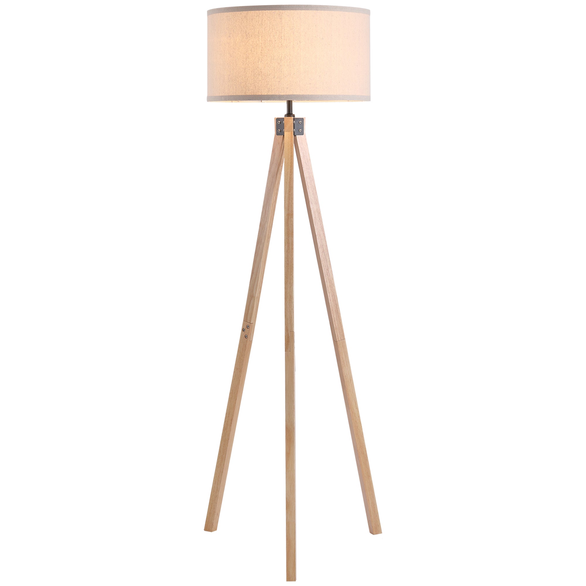 Lampadaire trépied style scandinave 40 W max. dim. 45L x 45l x 152H cm bois de pin lin beige