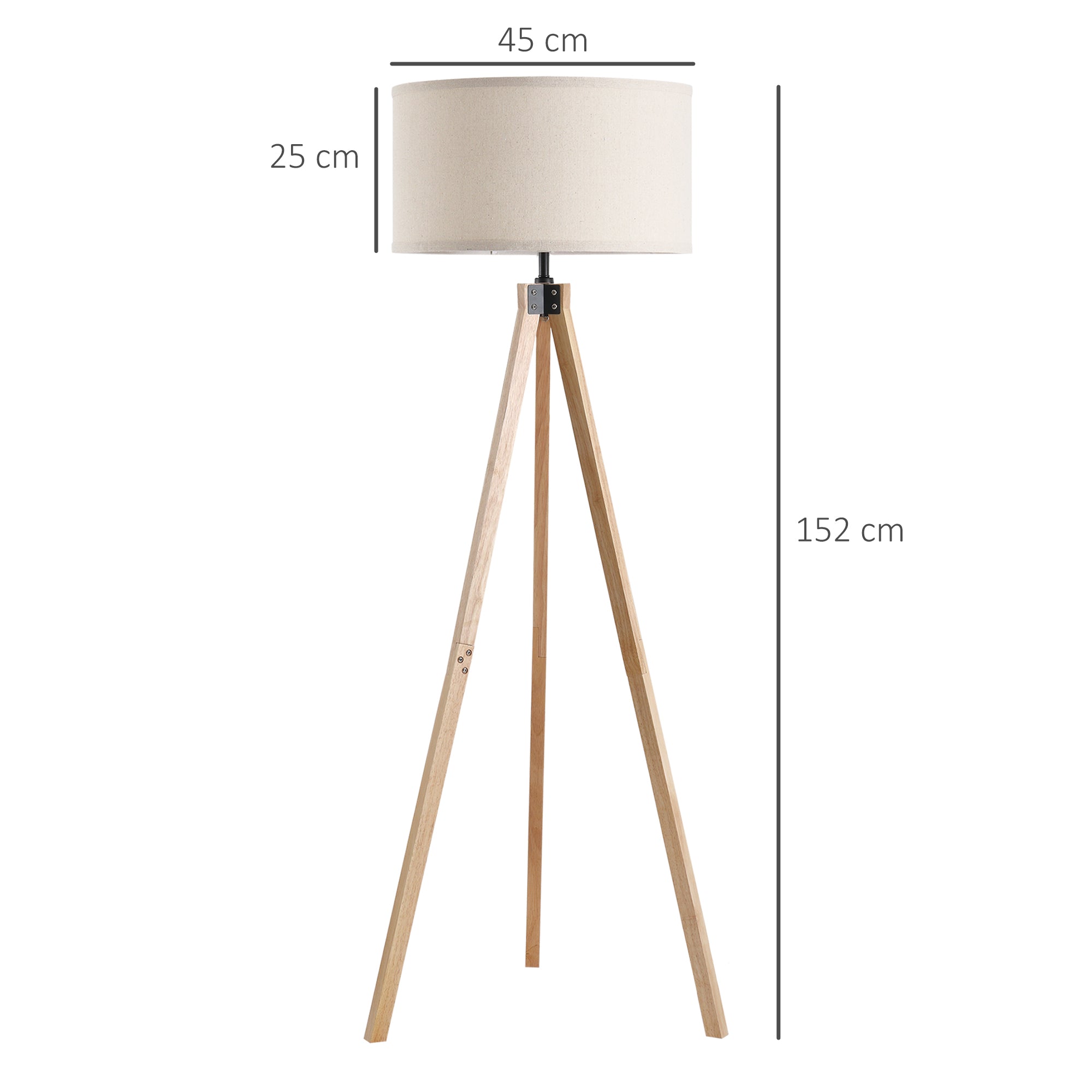 Lampadaire trépied style scandinave 40 W max. dim. 45L x 45l x 152H cm bois de pin lin beige