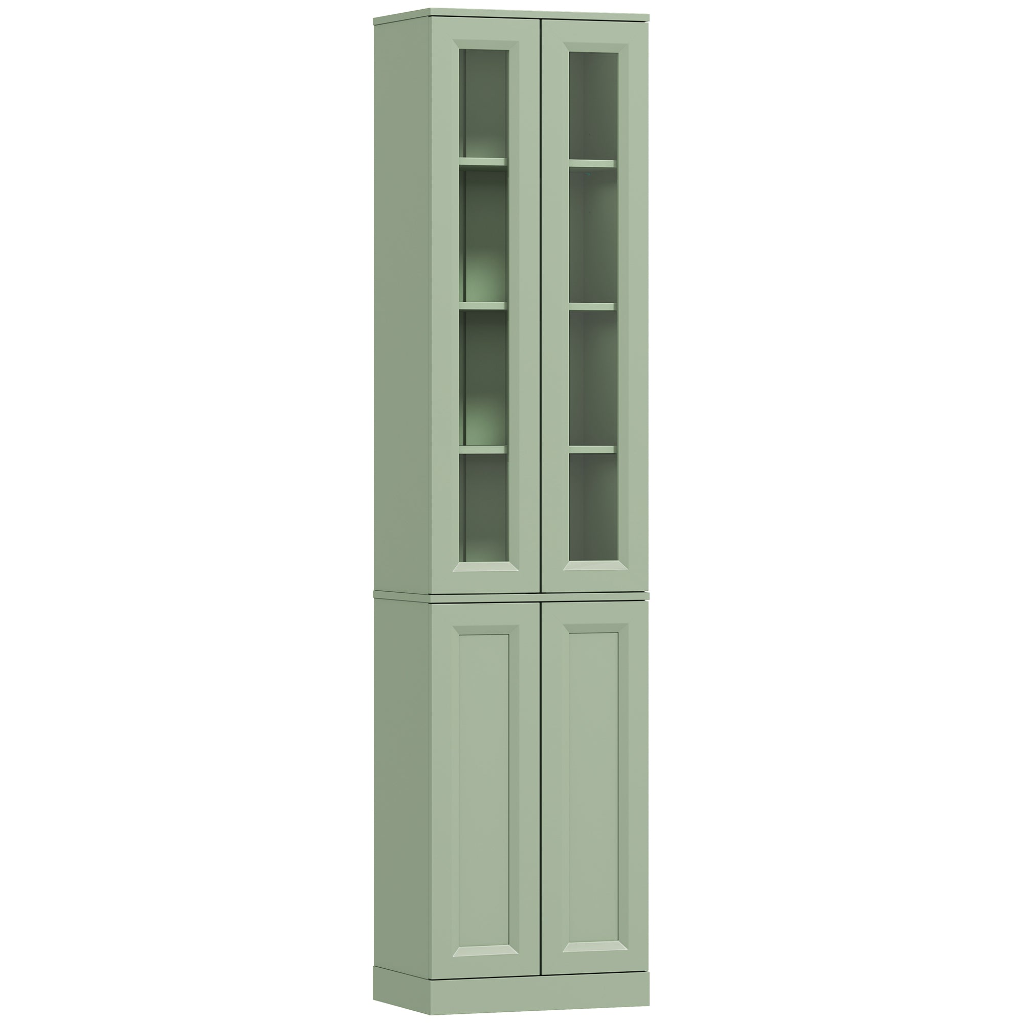 Meuble de Salle de Bain 6 niveaux, Meuble de Rangement, Colonne Salle de Bain, 4 Portes à Fermeture Douce dont 2 Acrylique, Étagères Réglables, pour Salon, Chambre, Buanderie, 38x26x160cm, Vert