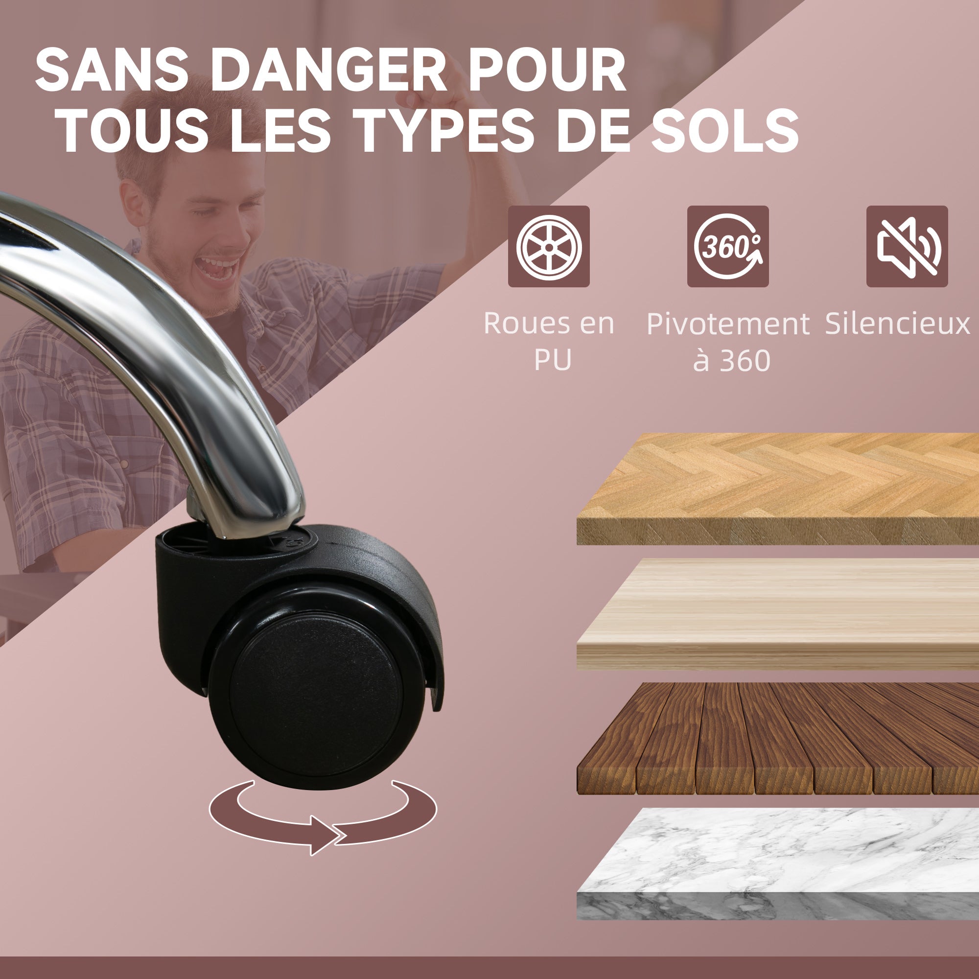 Fauteuil de bureau massant et chauffant chaise de bureau chaise ergonomique avec hauteur réglable dossier inclinable télécommande filaire repose-pieds rétractable et pivotant 360° rose