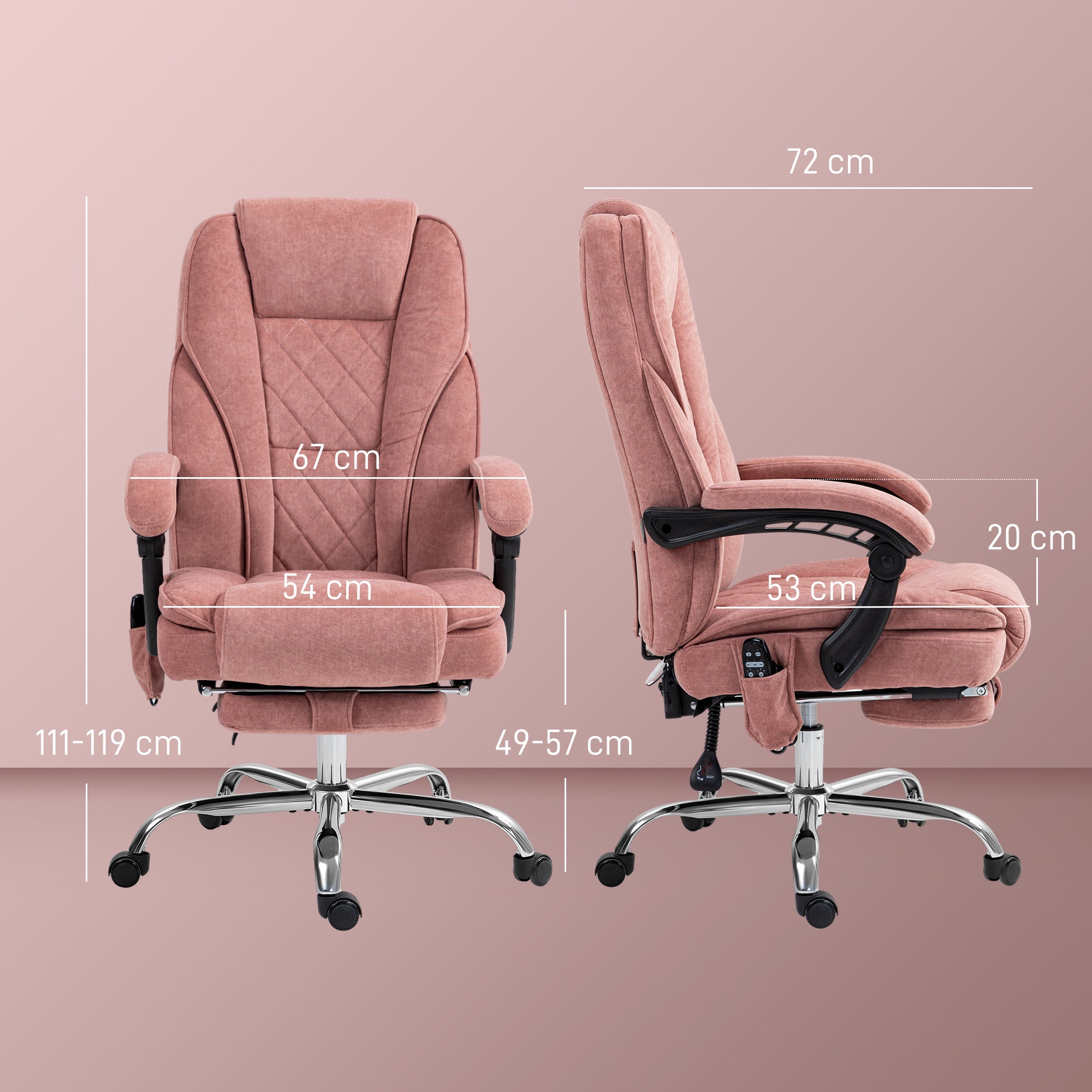 Fauteuil de bureau massant et chauffant chaise de bureau chaise ergonomique avec hauteur réglable dossier inclinable télécommande filaire repose-pieds rétractable et pivotant 360° rose