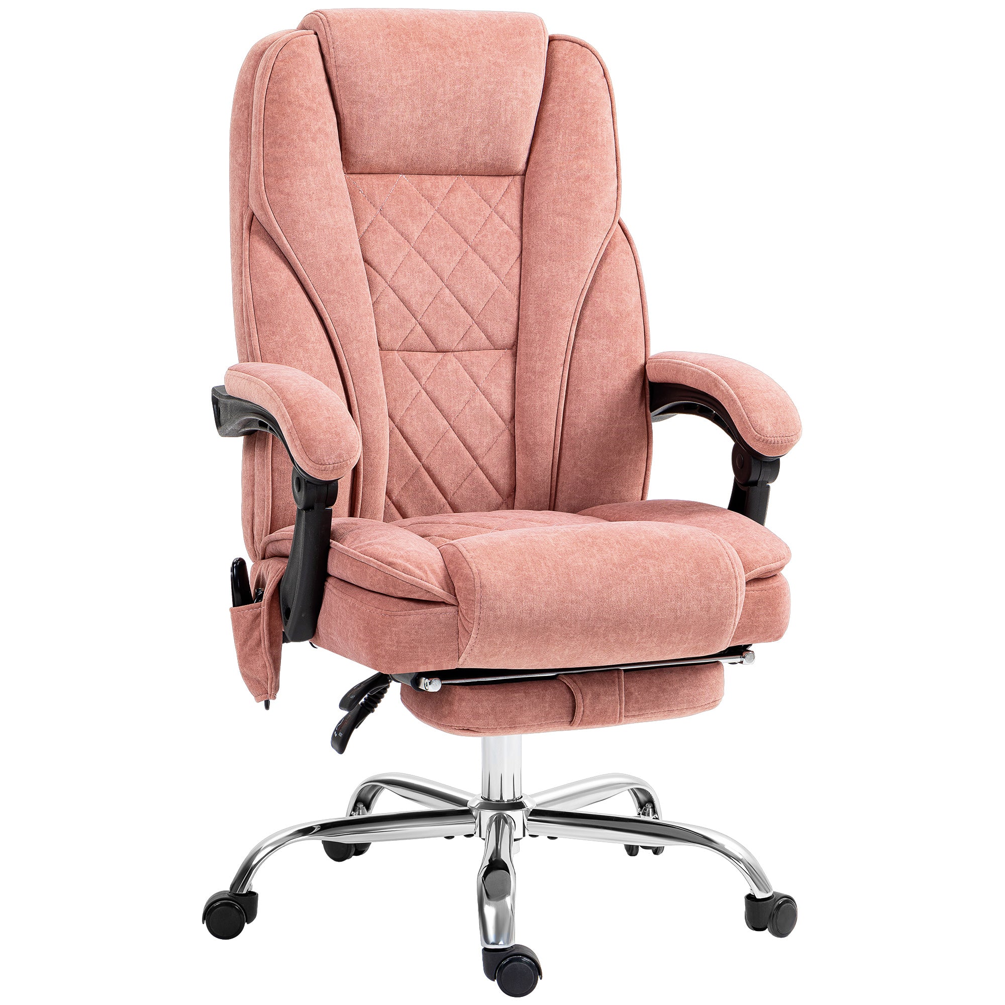 Fauteuil de bureau massant et chauffant chaise de bureau chaise ergonomique avec hauteur réglable dossier inclinable télécommande filaire repose-pieds rétractable et pivotant 360° rose