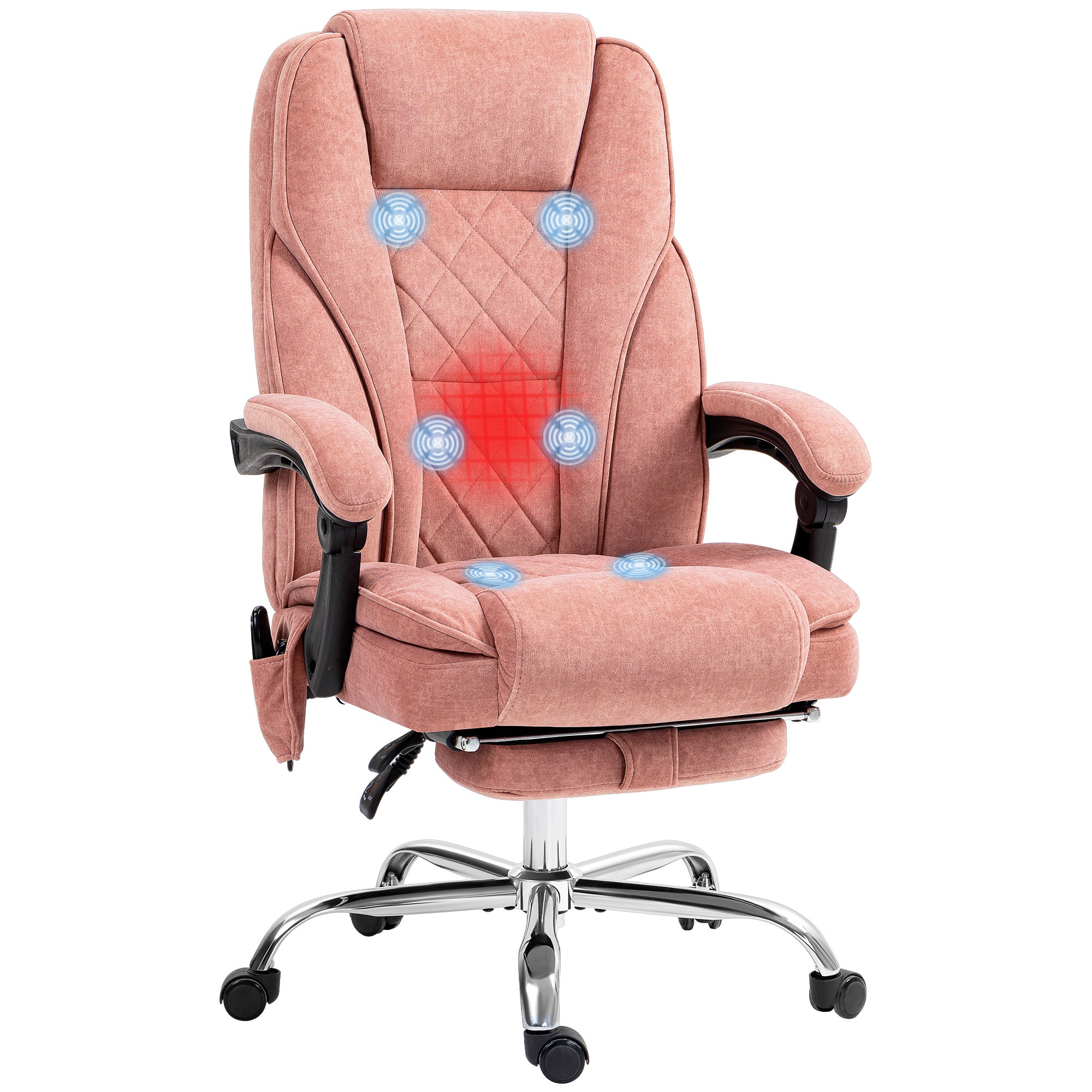 Fauteuil de bureau massant et chauffant chaise de bureau chaise ergonomique avec hauteur réglable dossier inclinable télécommande filaire repose-pieds rétractable et pivotant 360° rose