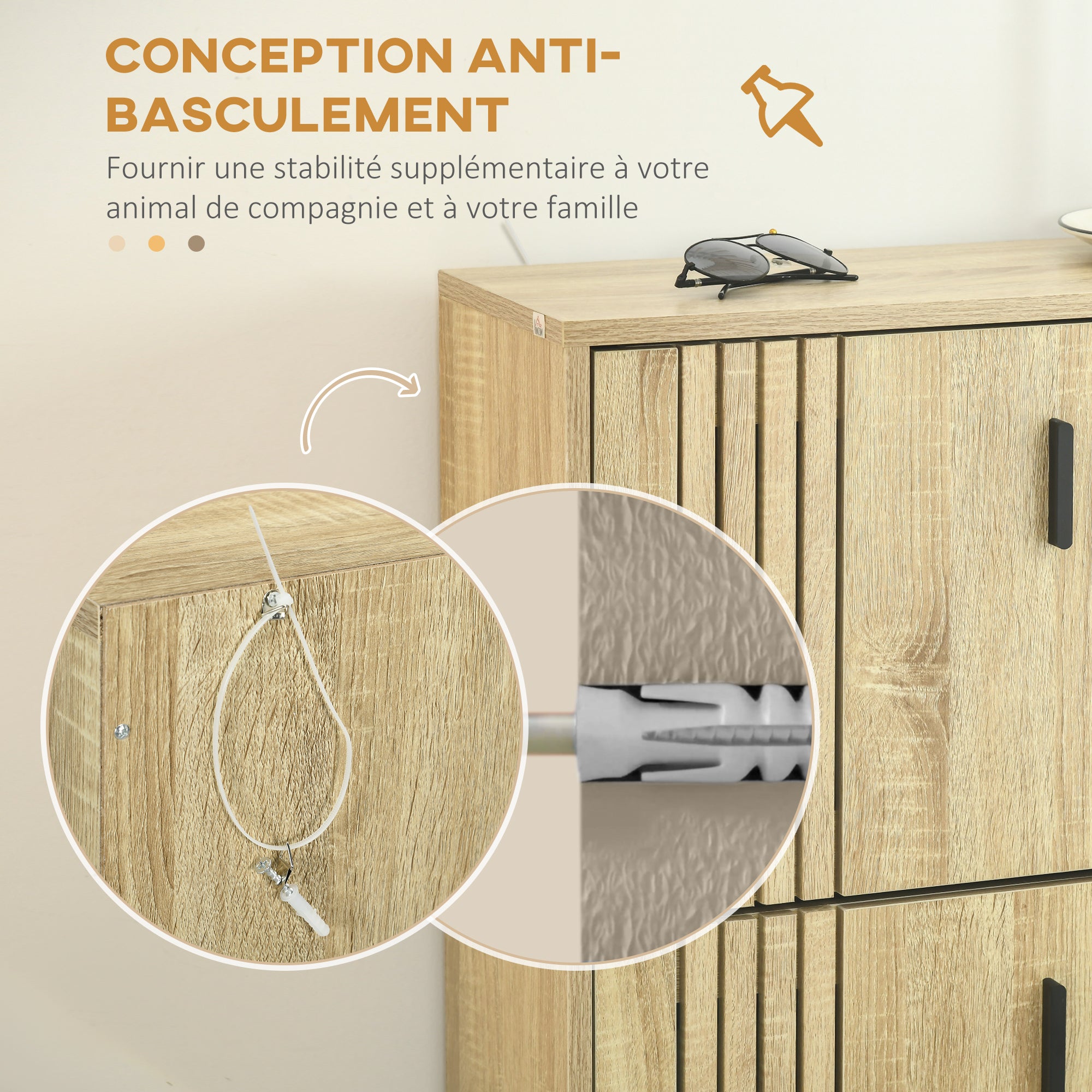 Meuble à chaussures à 3 abattants, 18 paires, armoire à chaussures 3 compartiments, grande capacité pour entrée, couloir, salon, 63 x 24 x 117 cm, chêne