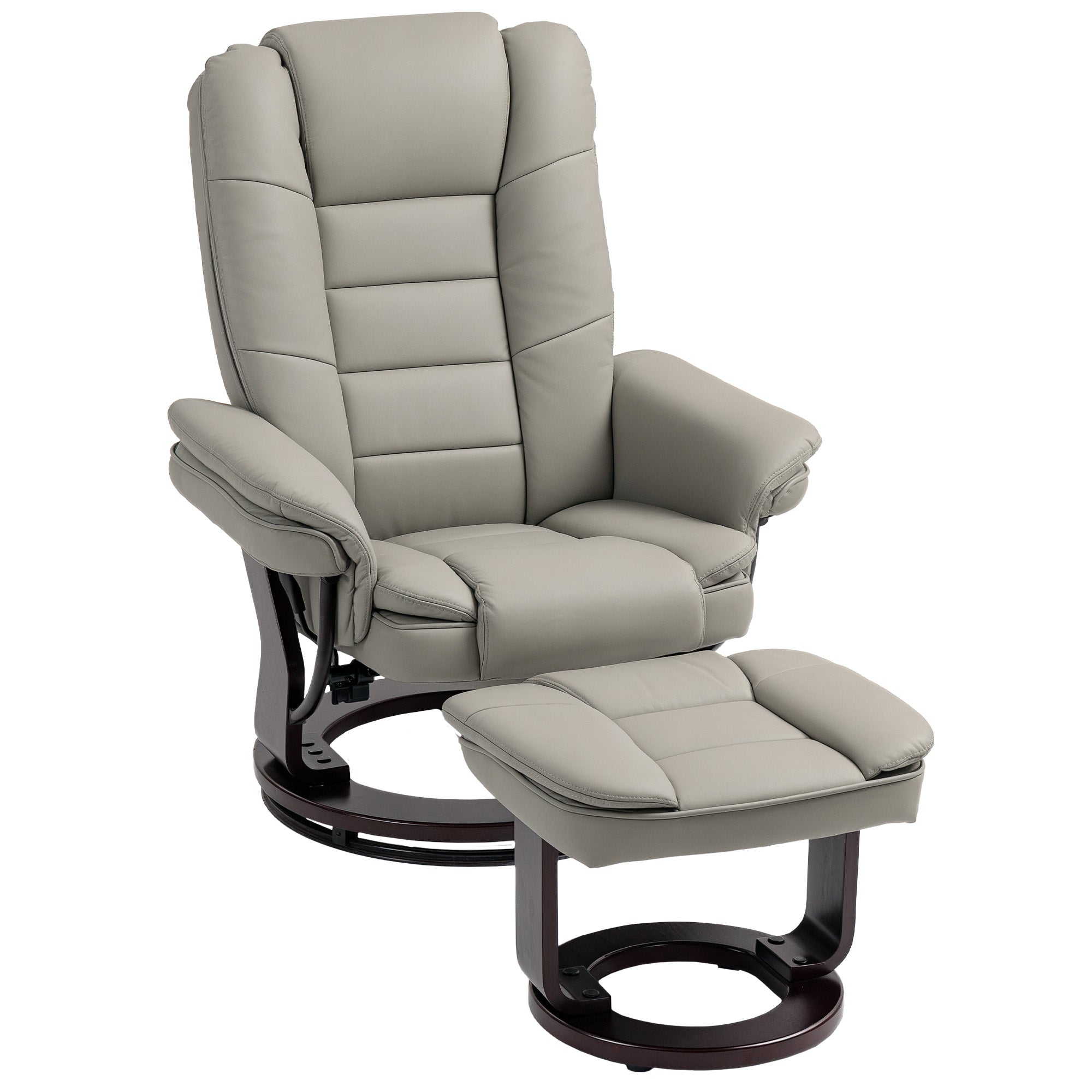 Fauteuil de relaxation avec repose-pied, dossier inclinable 135° max., siège pivotant 360°, assise rembourrée confort, revêtement synthétique, pour salon, chambre, bureau, marron