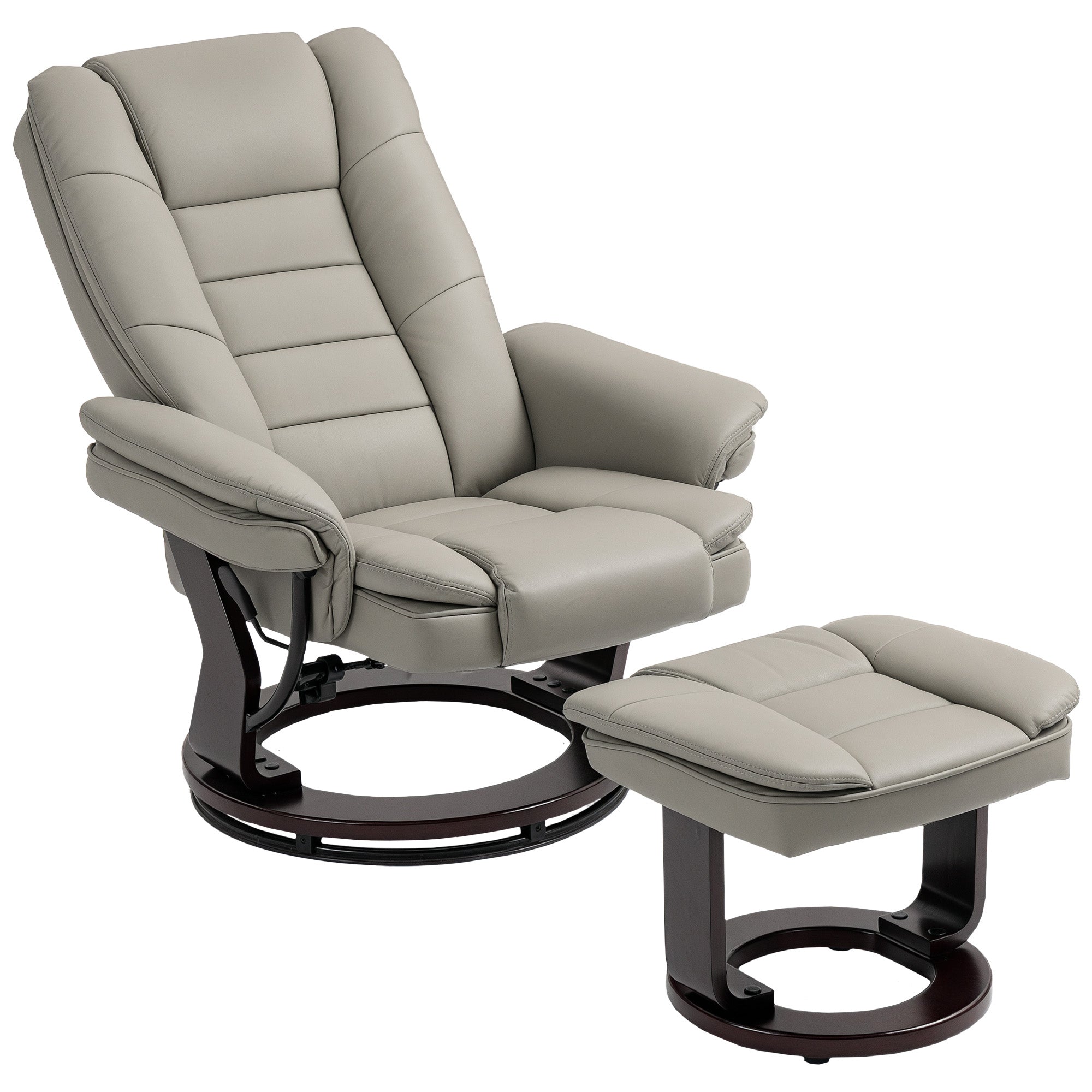 Fauteuil de relaxation avec repose-pied, dossier inclinable 135° max., siège pivotant 360°, assise rembourrée confort, revêtement synthétique, pour salon, chambre, bureau, marron
