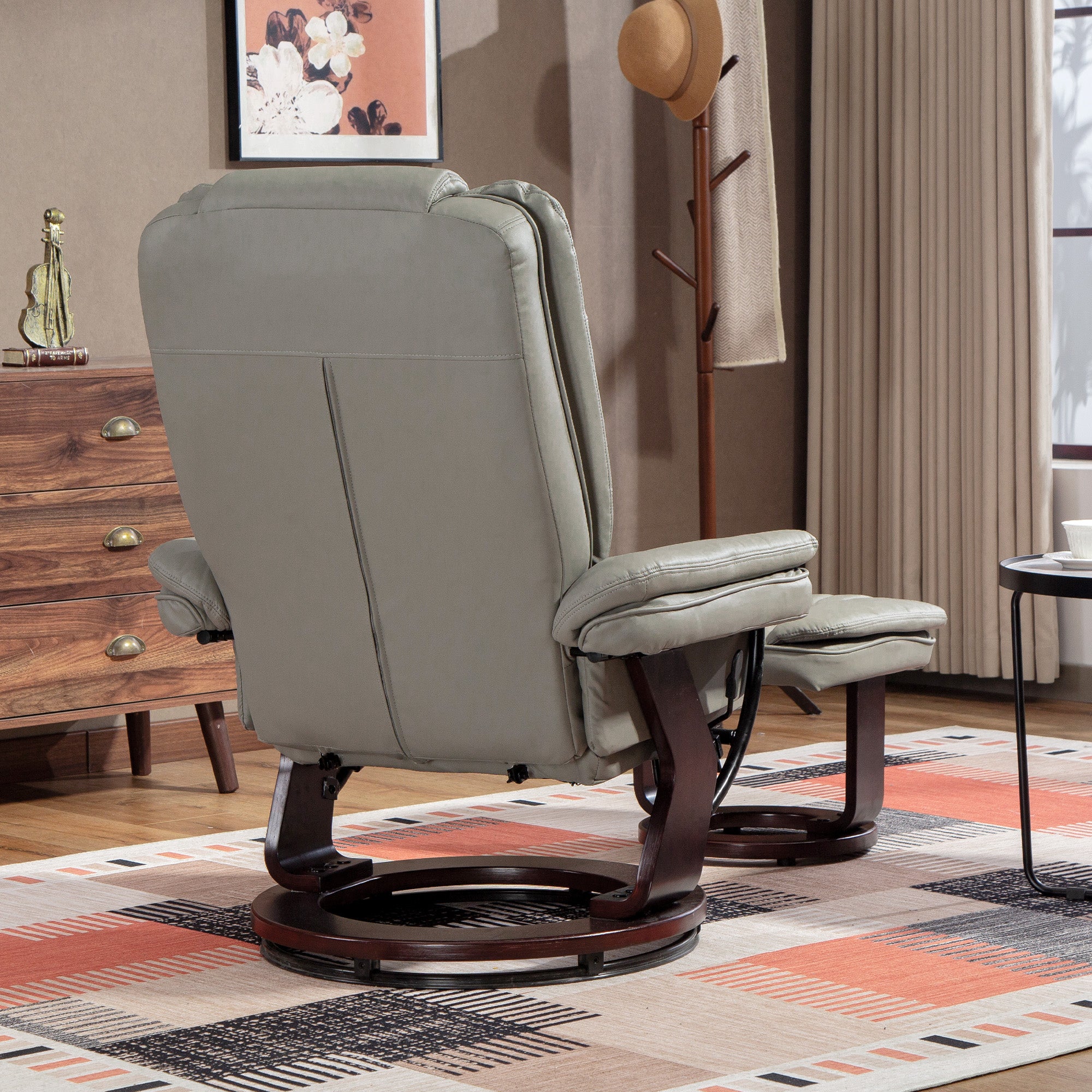 Fauteuil de relaxation avec repose-pied, dossier inclinable 135° max., siège pivotant 360°, assise rembourrée confort, revêtement synthétique, pour salon, chambre, bureau, marron