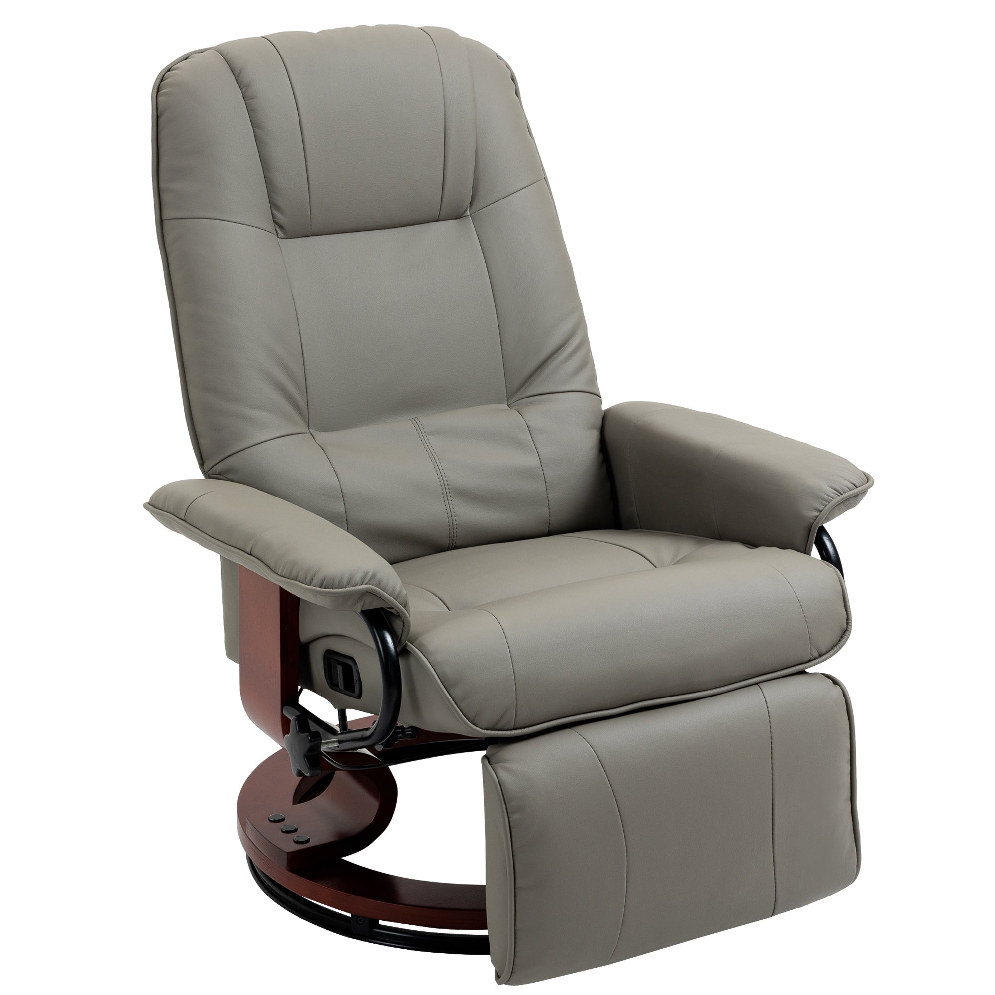 Fauteuil relax inclinable fauteuil de salon repose-pieds réglable pivotant 360° piètement bois revêtement synthétique gris