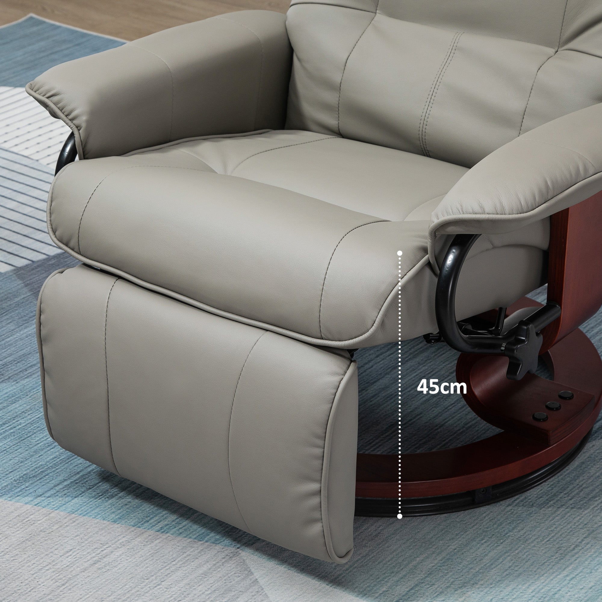 Fauteuil relax inclinable fauteuil de salon repose-pieds réglable pivotant 360° piètement bois revêtement synthétique gris