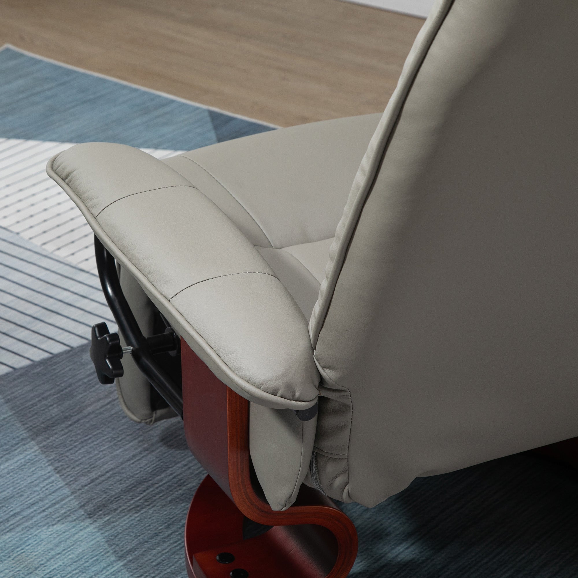 Fauteuil relax inclinable fauteuil de salon repose-pieds réglable pivotant 360° piètement bois revêtement synthétique gris