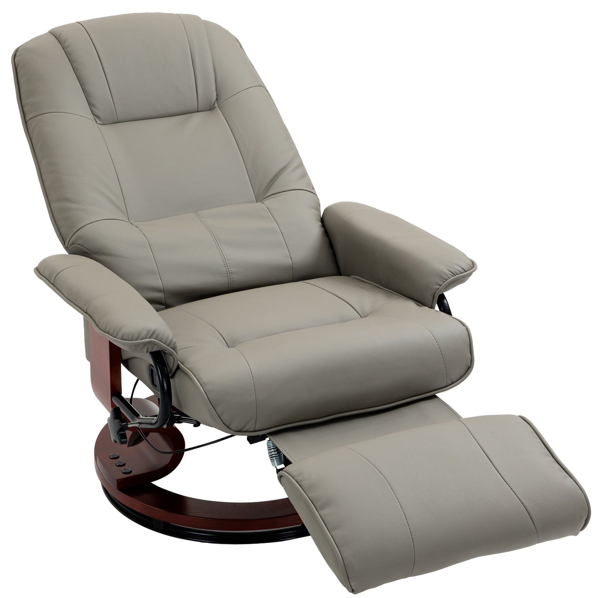 Fauteuil relax inclinable fauteuil de salon repose-pieds réglable pivotant 360° piètement bois revêtement synthétique gris