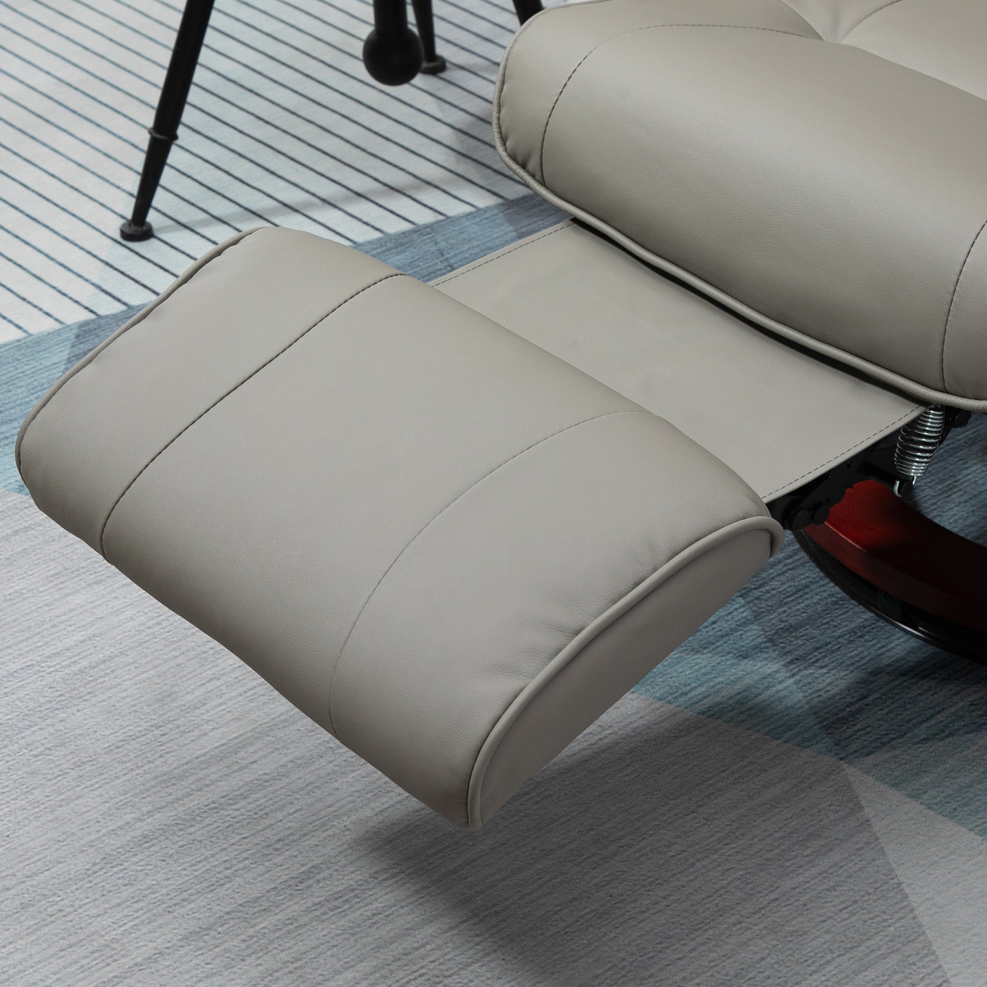Fauteuil relax inclinable fauteuil de salon repose-pieds réglable pivotant 360° piètement bois revêtement synthétique gris