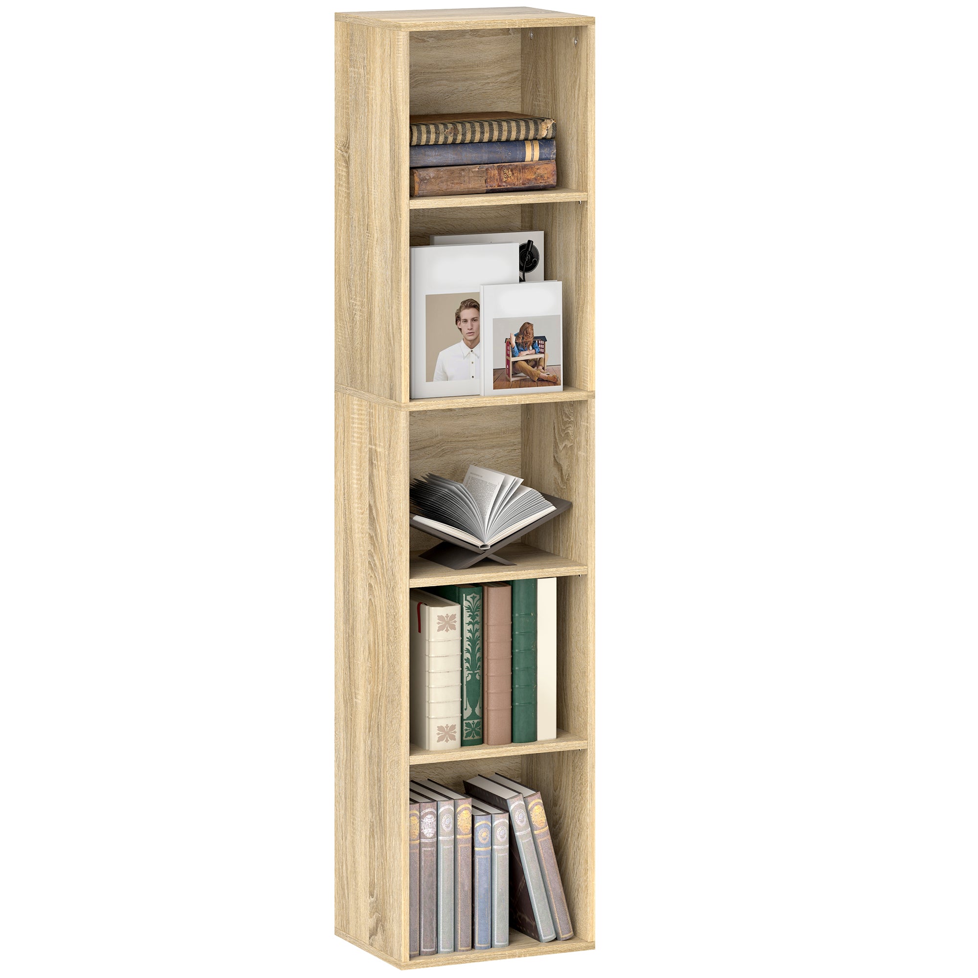 Bibliothèque, étagère de rangement 5 niveaux, meuble de rangement avec étagères réglables pour salon, chambre à coucher, bureau, 30 x 24 x 133,5 cm, bois naturel