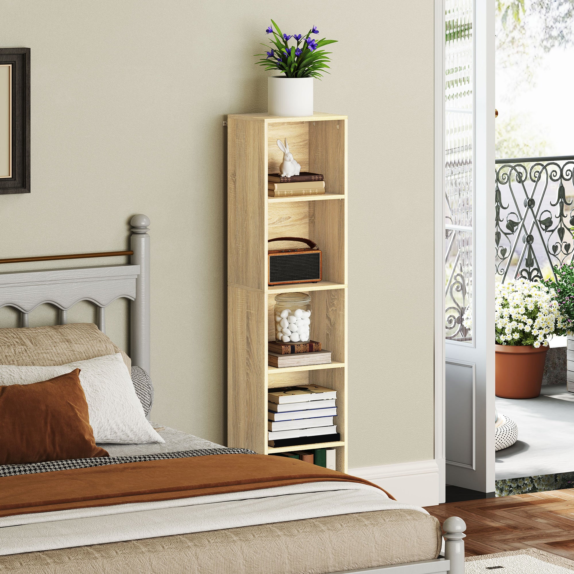 Bibliothèque, étagère de rangement 5 niveaux, meuble de rangement avec étagères réglables pour salon, chambre à coucher, bureau, 30 x 24 x 133,5 cm, bois naturel