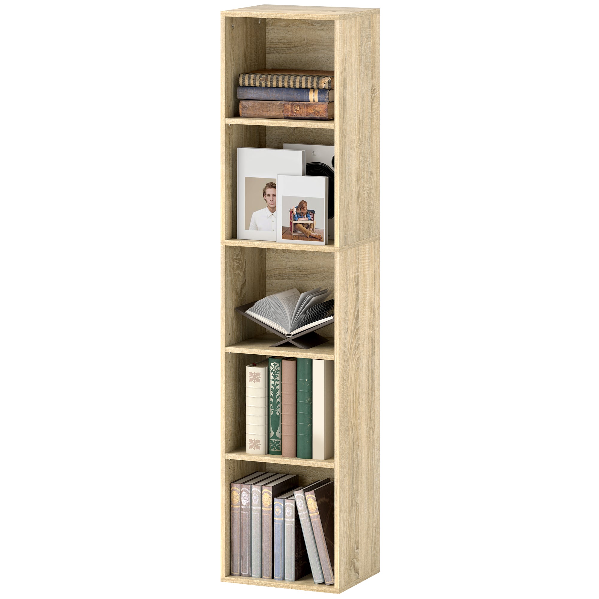 Bibliothèque, étagère de rangement 5 niveaux, meuble de rangement avec étagères réglables pour salon, chambre à coucher, bureau, 30 x 24 x 133,5 cm, bois naturel