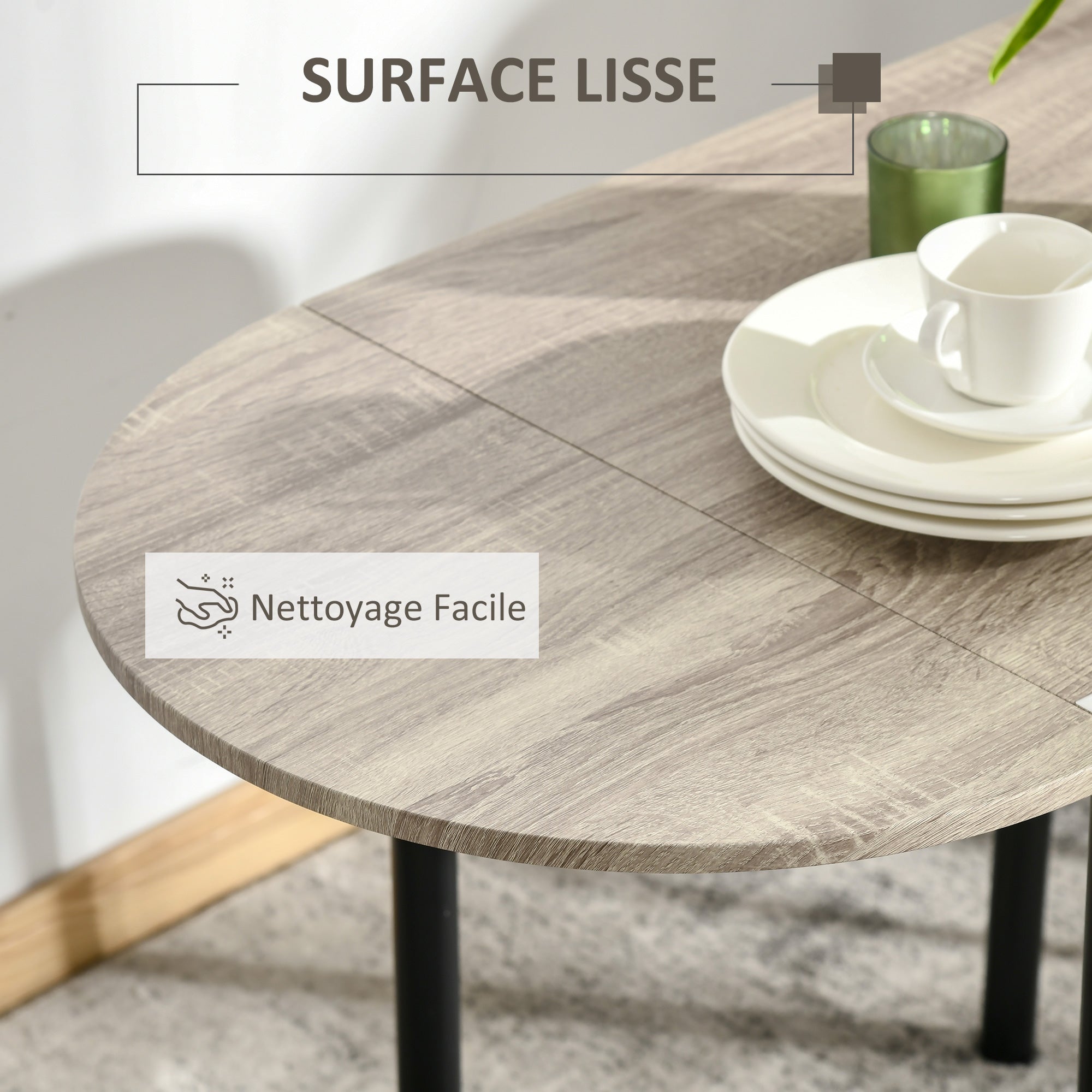 Ensemble table ovale extensible et 2 chaises - table à rabats - métal et MDF - noir et naturel