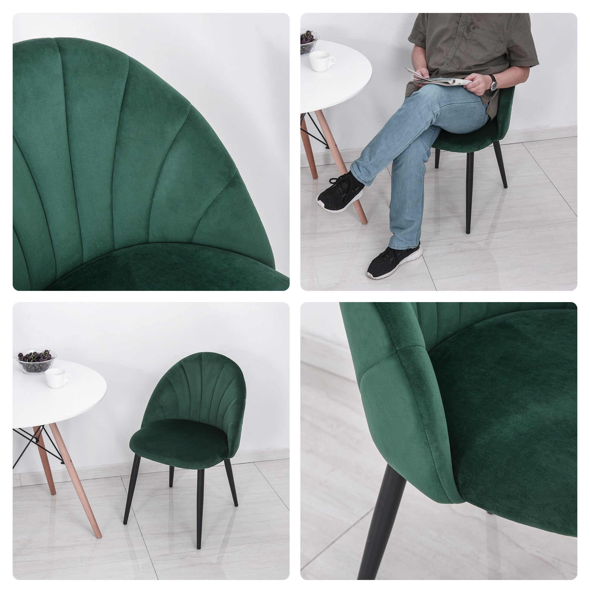 Lot de 2 chaises de Salle à Manger Chaise de Cuisine Velours Pieds métal vert dim. 52L x 54l x 79H cm