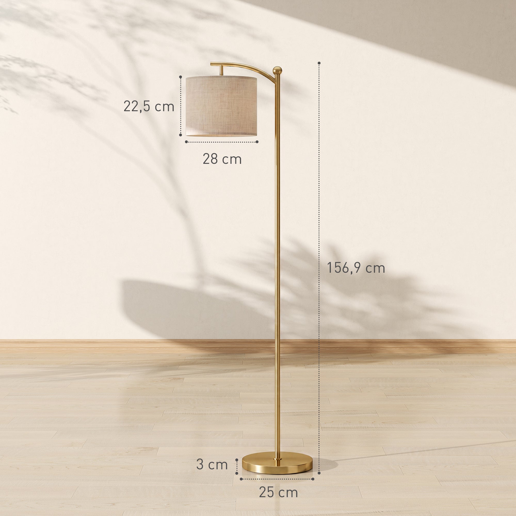 Lampadaire sur Pied de Salon, Lampe Salon Moderne Dimmable, 2 Températures de Couleur avec Télécommande, Minuterie de 60 minutes, pour Salon et Chambre, 160 cm, Doré