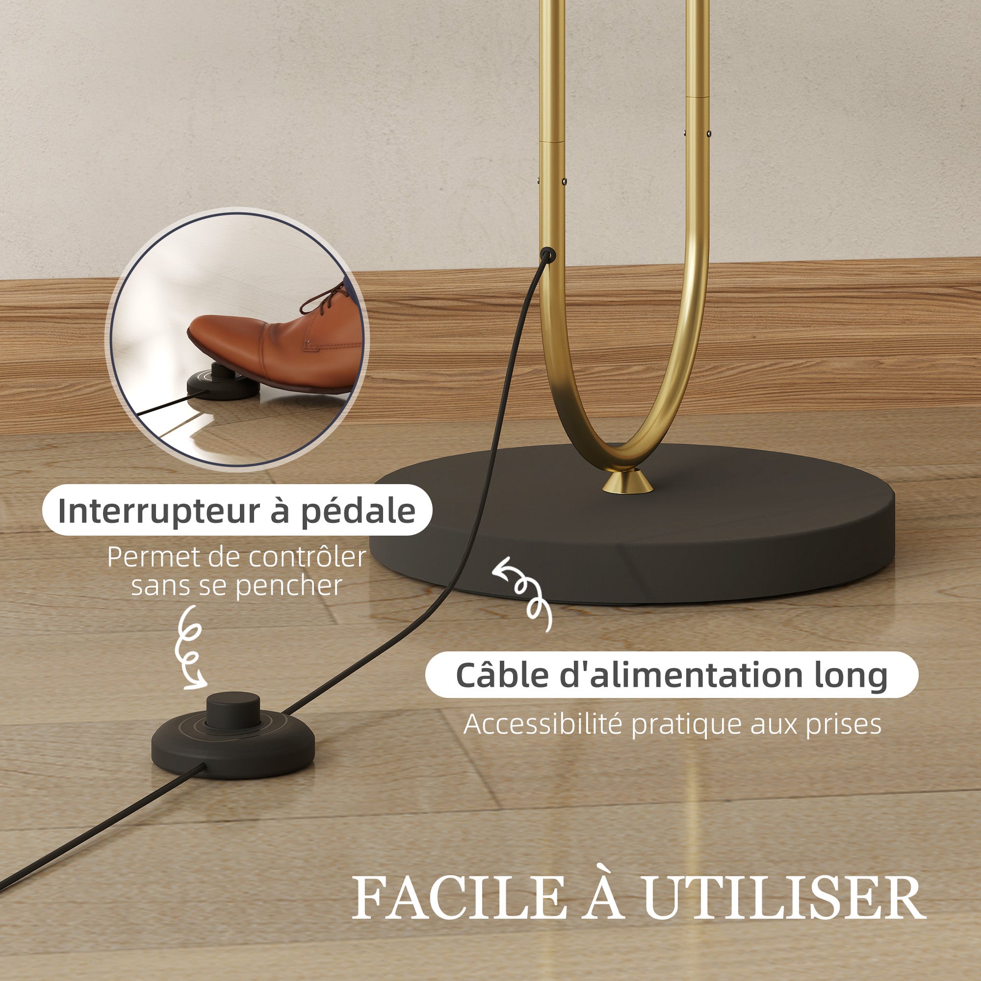 Lampadaire lampe sur pied de salon abat-jour en lin douille E27 style moderne lampadaire sur pied avec interrupteur pour salon et chambre 156 cm doré et noir