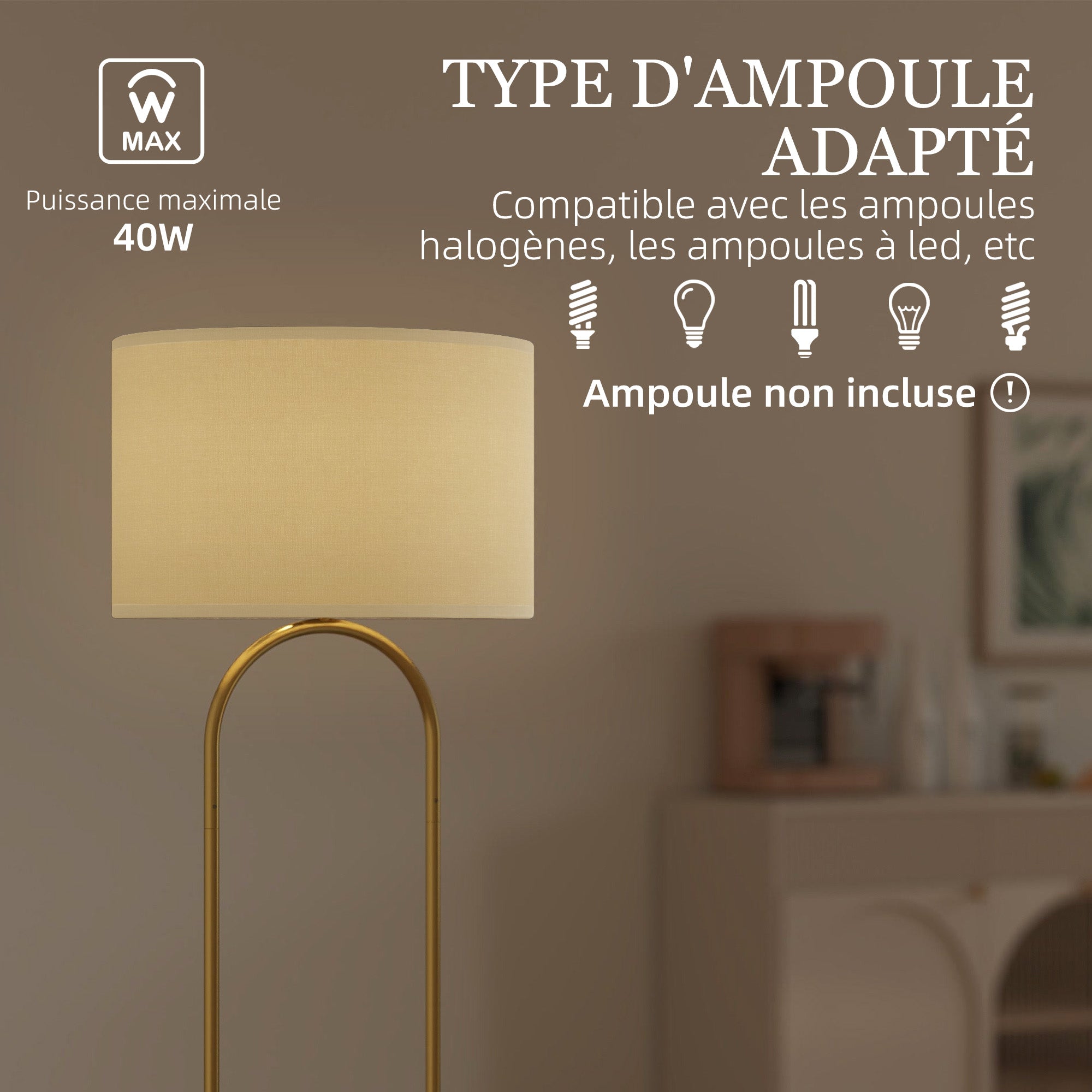 Lampadaire lampe sur pied de salon abat-jour en lin douille E27 style moderne lampadaire sur pied avec interrupteur pour salon et chambre 156 cm doré et noir