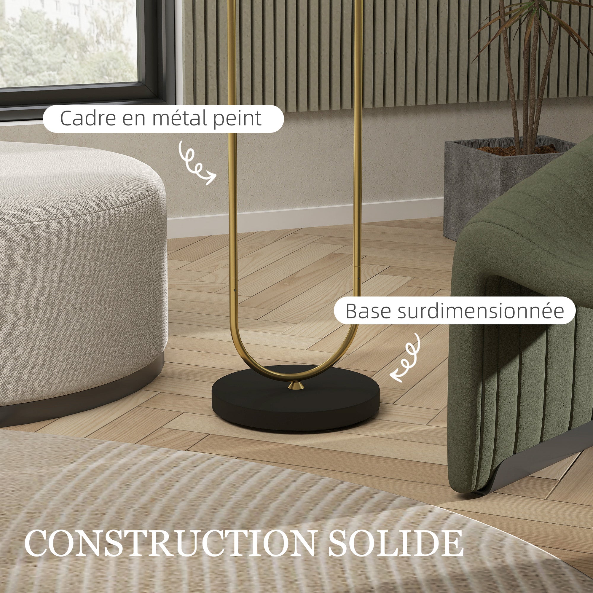 Lampadaire lampe sur pied de salon abat-jour en lin douille E27 style moderne lampadaire sur pied avec interrupteur pour salon et chambre 156 cm doré et noir