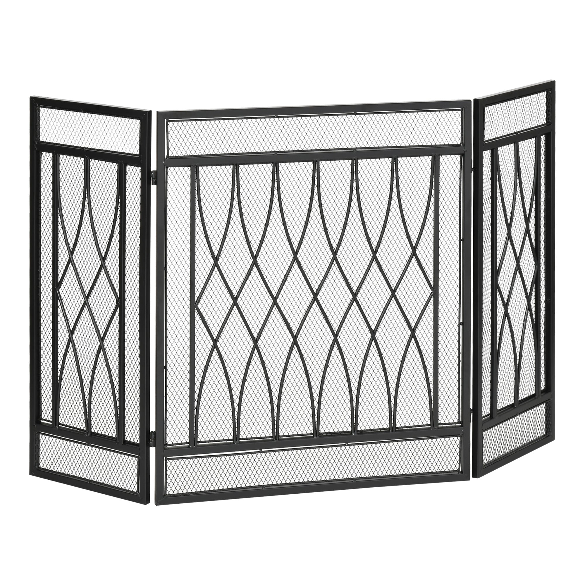 Grille de Protection pour cheminée - Pare-feu Large pour cheminée ou poêle - Pare-étincelles - barrière de sécurité - 3 Volets Pliables - métal Noir