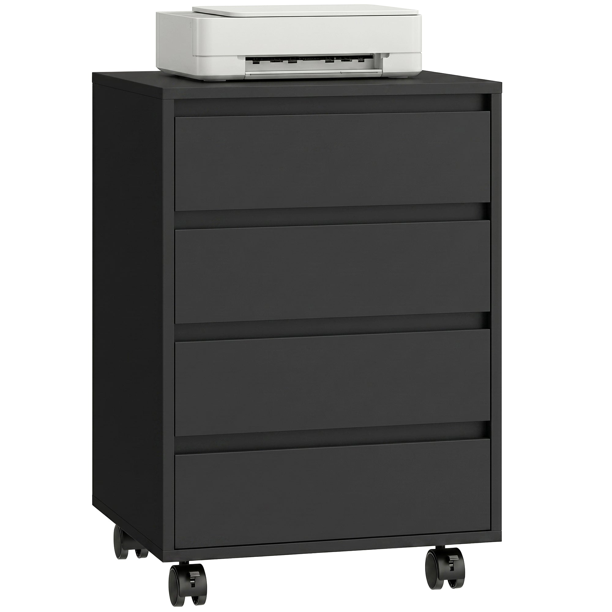 Caisson de bureau rangement bureau sur roulettes 4 tiroirs coulissants en bois aspect bois noir