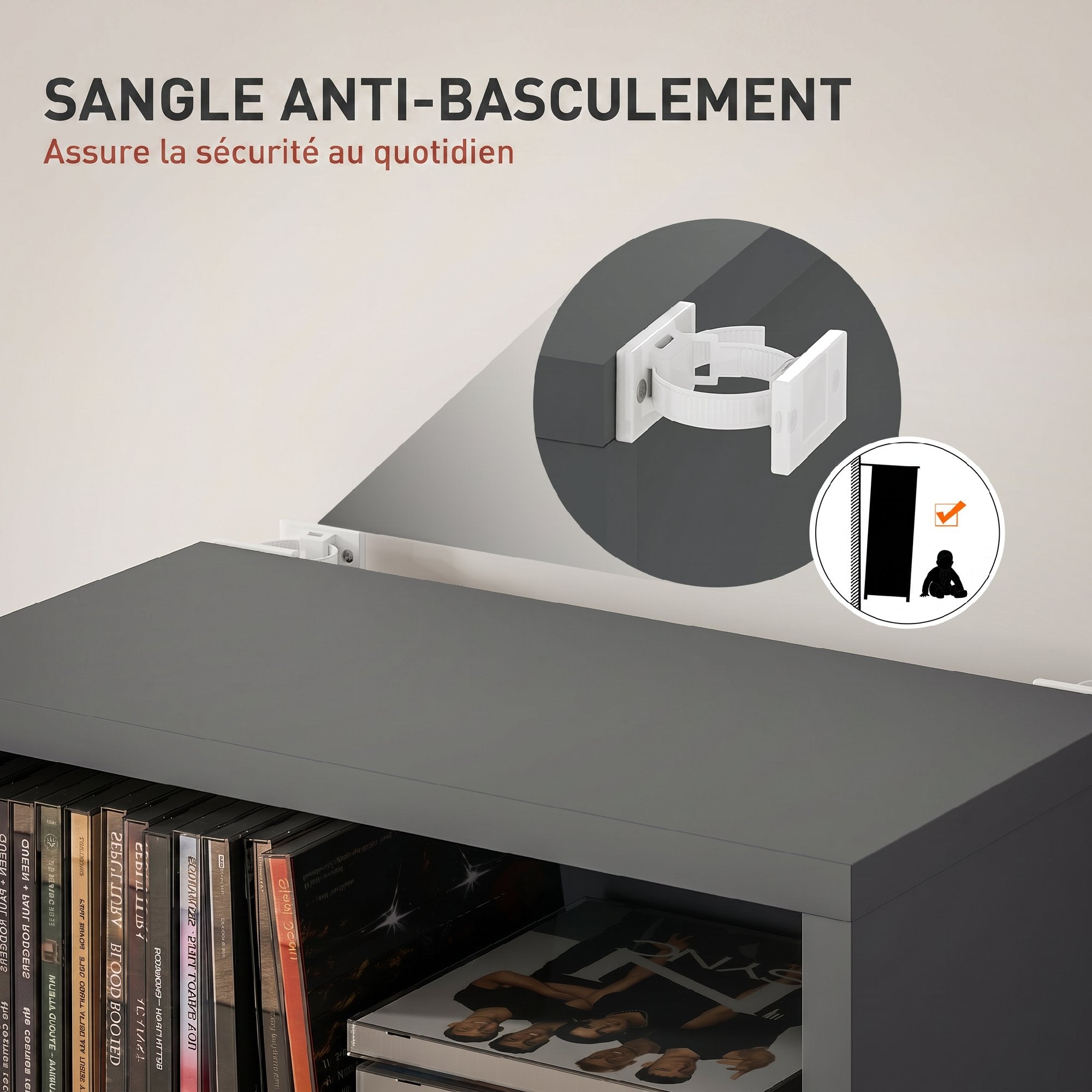 Rangements pour CD et DVD, meuble de rangement multimédia, capacité max. 260 CD/120 DVD, 9 compartiments et 6 étagères réglables, pour salon, chambre, bureau, 33 x 24 x 140 cm, gris