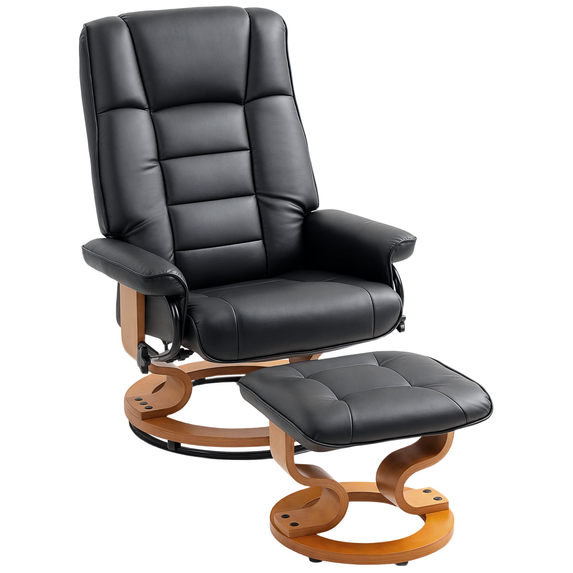 Fauteuil de relaxation inclinable avec repose-pied fauteuil relax de salon pivotant, cadre en bois revêtement synthétique 76 x 85 x 104 cm noir