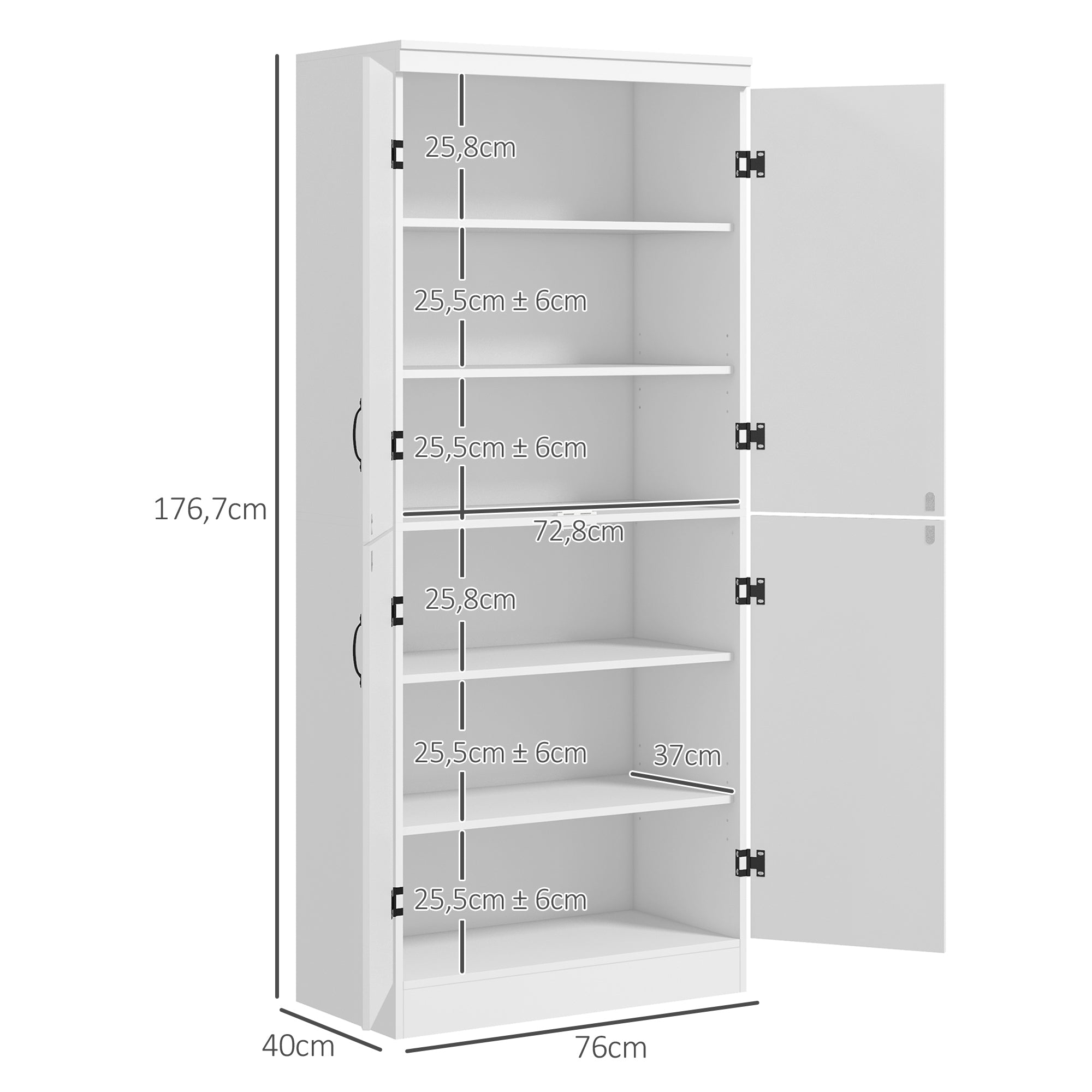 Armoire de cuisine buffet de salle à manger avec 4 portes 6 étagères de rangement style moderne 76 x 40 x 177 cm blanc
