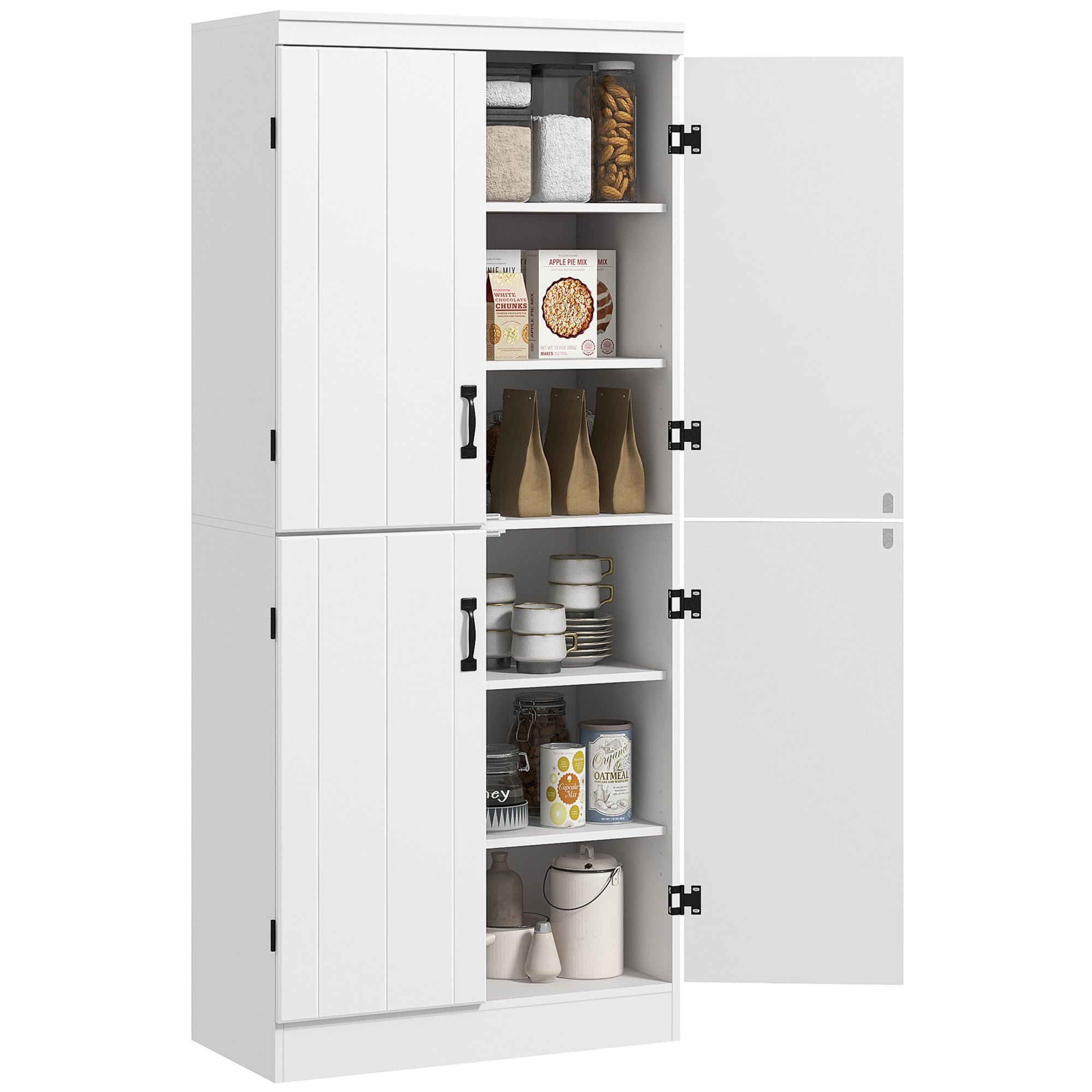 Armoire de cuisine buffet de salle à manger avec 4 portes 6 étagères de rangement style moderne 76 x 40 x 177 cm blanc
