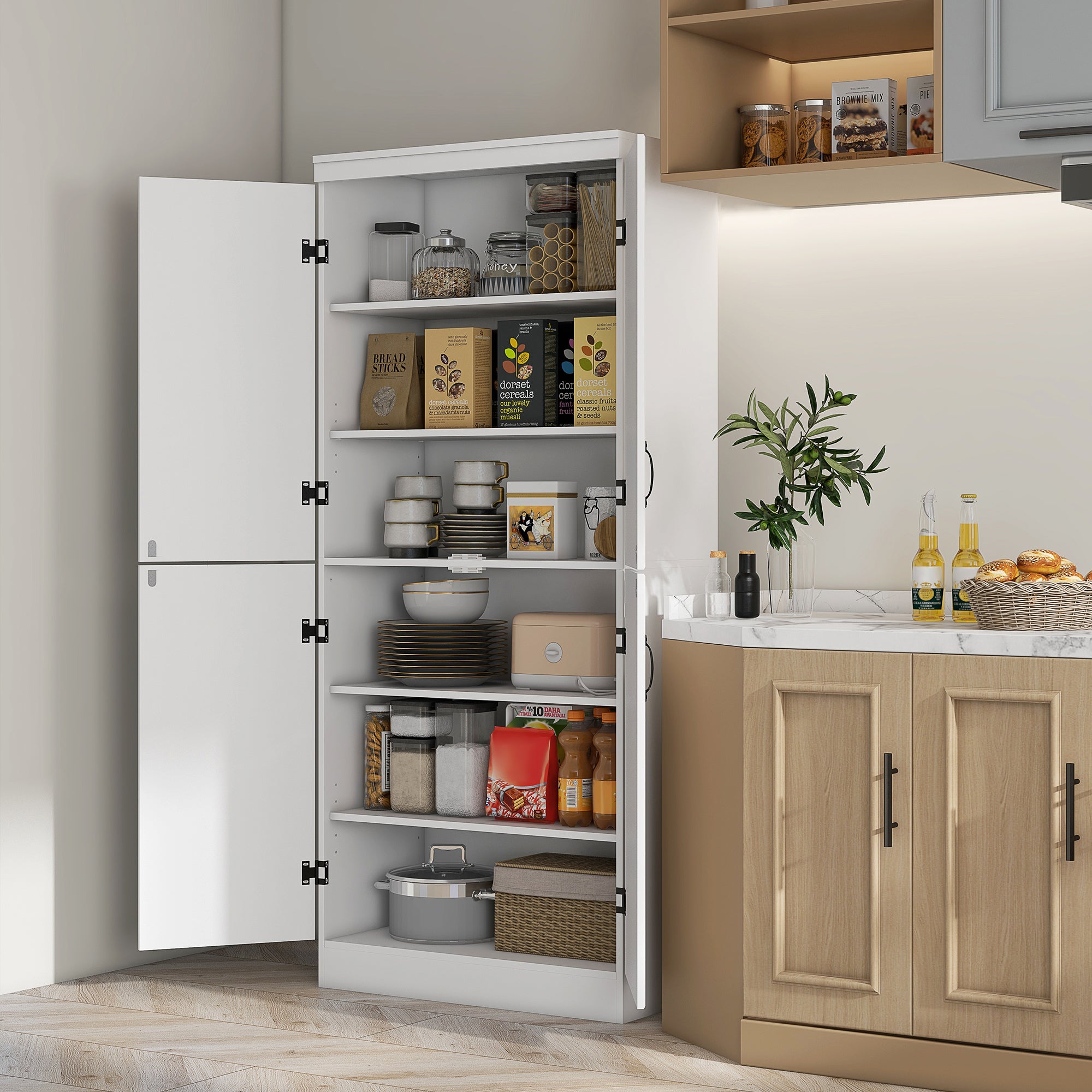 Armoire de cuisine buffet de salle à manger avec 4 portes 6 étagères de rangement style moderne 76 x 40 x 177 cm blanc