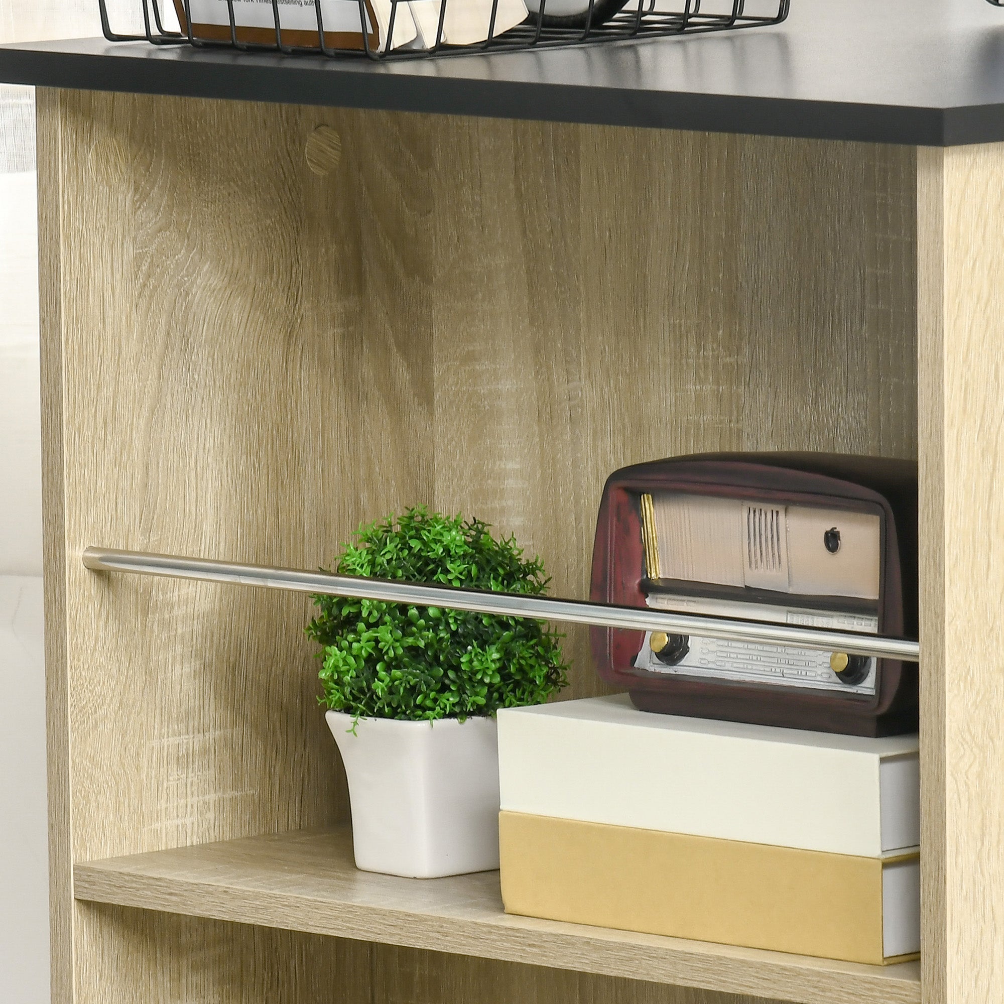 Table de bar table haute de cuisine mange-debout comptoir - dim. 112L x 57l x 106H cm - 3 étagères - aspect chêne clair noir