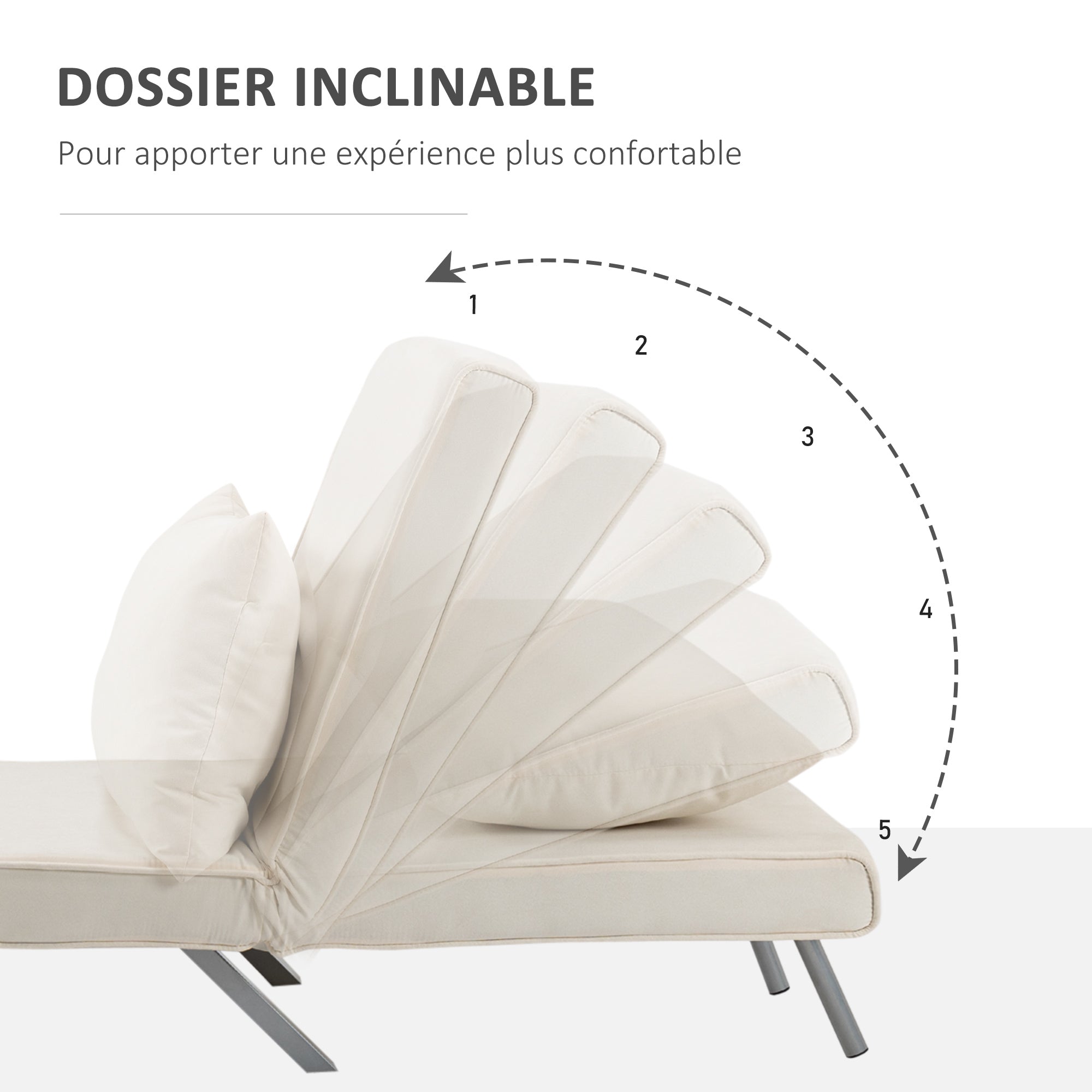 Fauteuil chauffeuse canapé-lit Convertible 1 Place déhoussable Grand Confort Coussin Pieds accoudoirs métal suède blanc