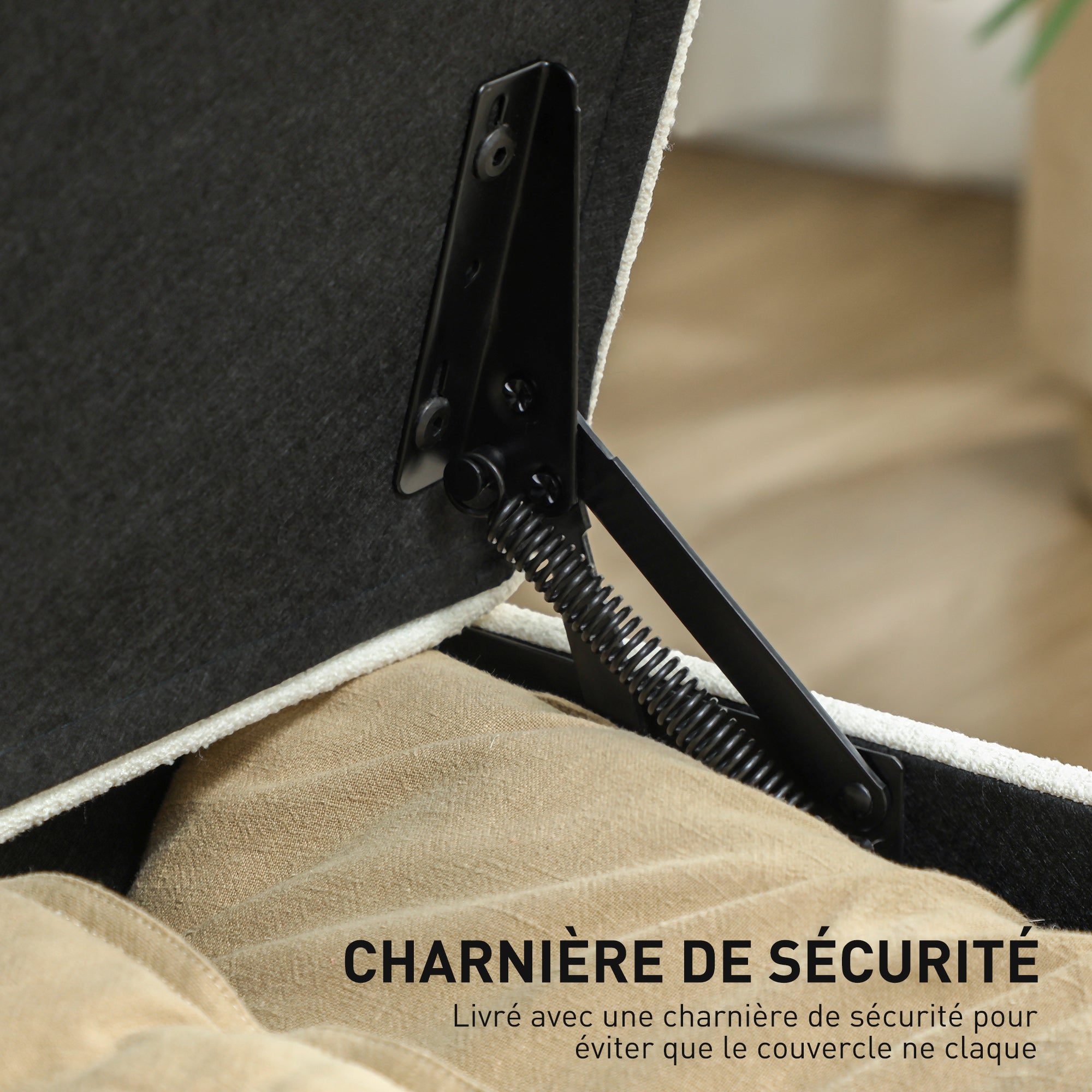 Banc de rangement 112L banquette bout de lit coffre de rangement avec siège capitonné, tissu de lin, pour salon, chambre, entrée, 120 x 40 x 48 cm, crème