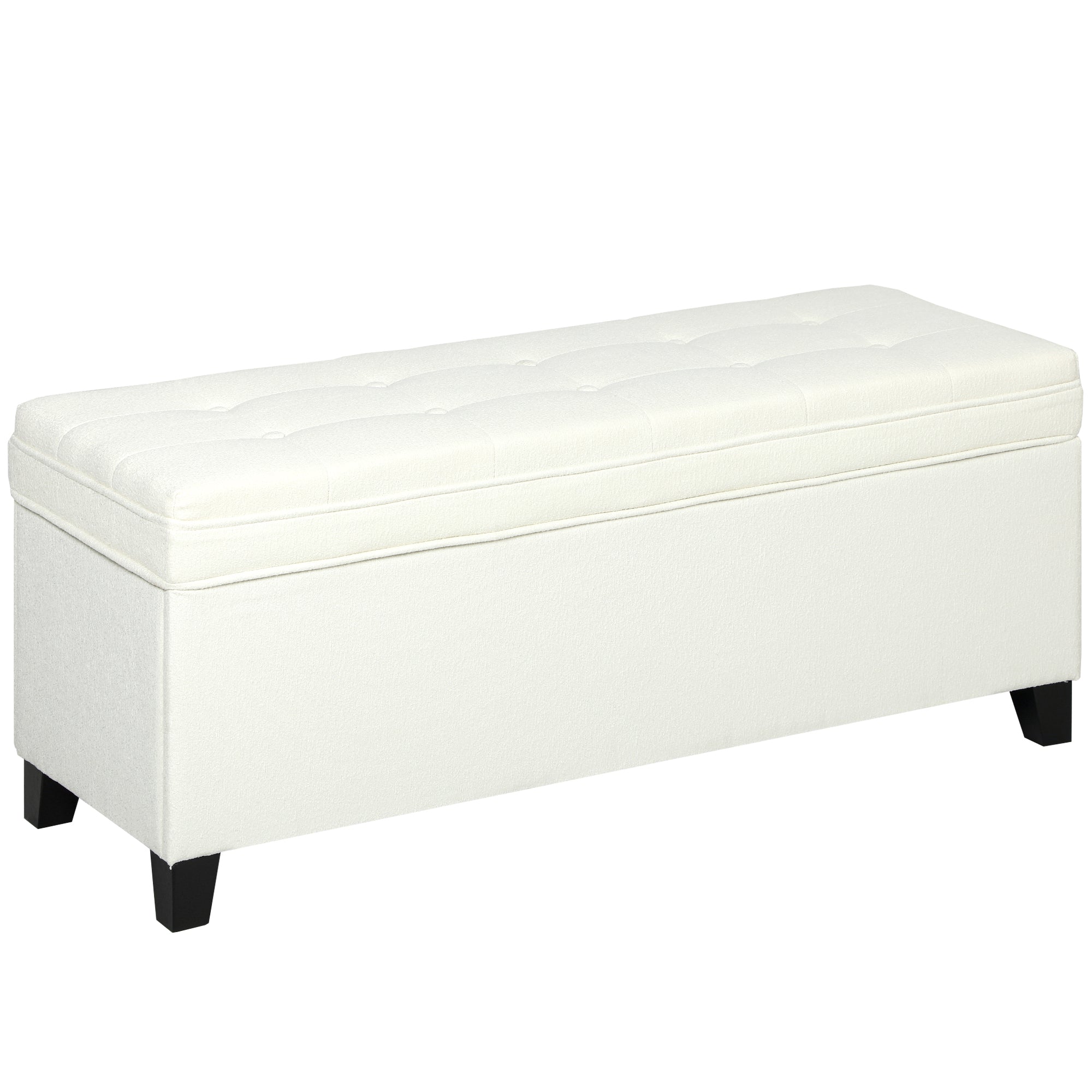 Banc de rangement 112L banquette bout de lit coffre de rangement avec siège capitonné, tissu de lin, pour salon, chambre, entrée, 120 x 40 x 48 cm, crème
