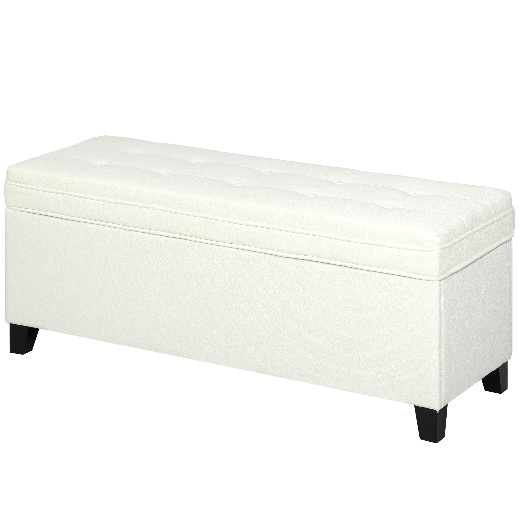 Banc de rangement 112L banquette bout de lit coffre de rangement avec siège capitonné, tissu de lin, pour salon, chambre, entrée, 120 x 40 x 48 cm, crème