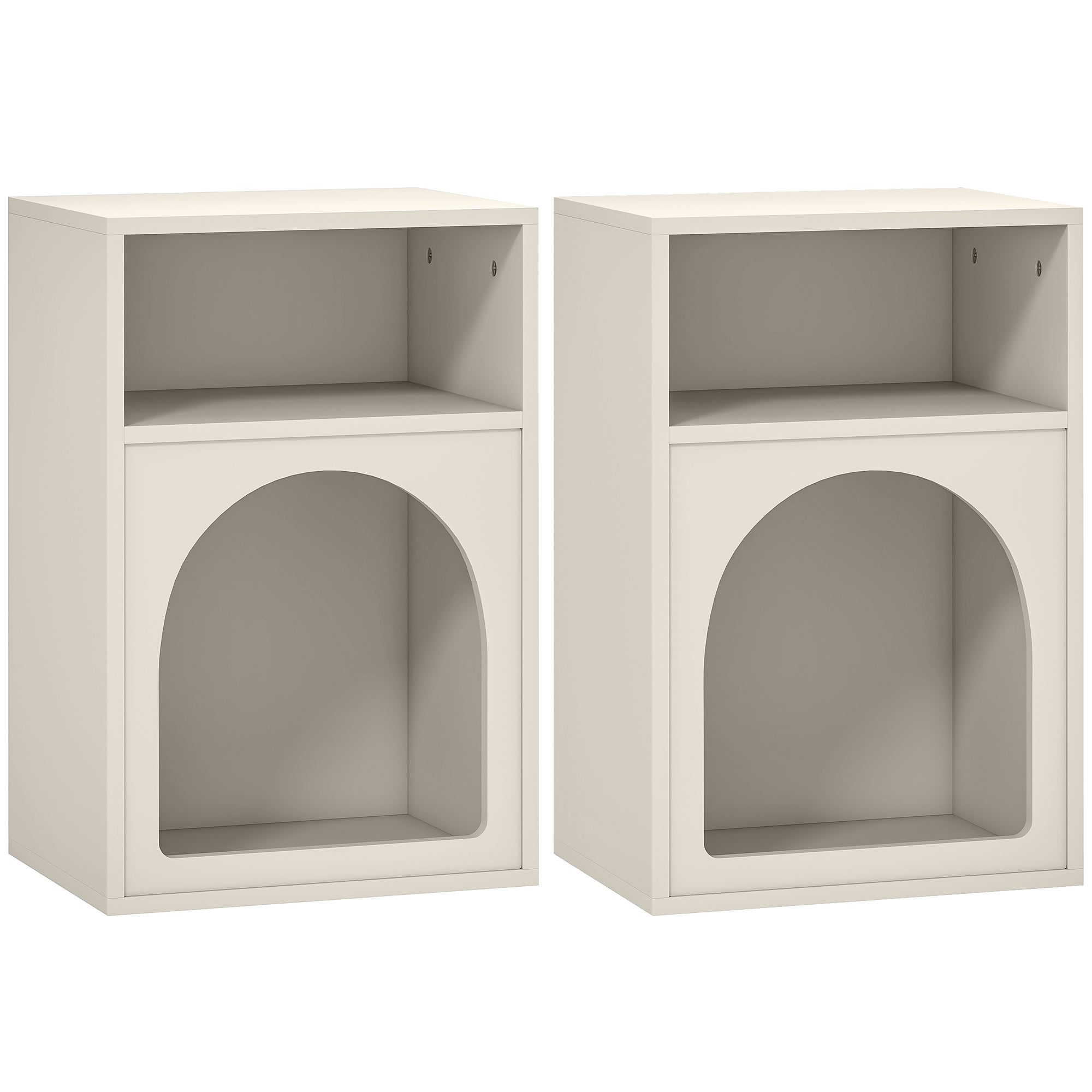 Lot de 2 tables de chevet, table de nuit avec compartiments ouverts, design arqué, chevet de lit pour chambre à coucher, salon, 40 x 30 x 60 cm, crème
