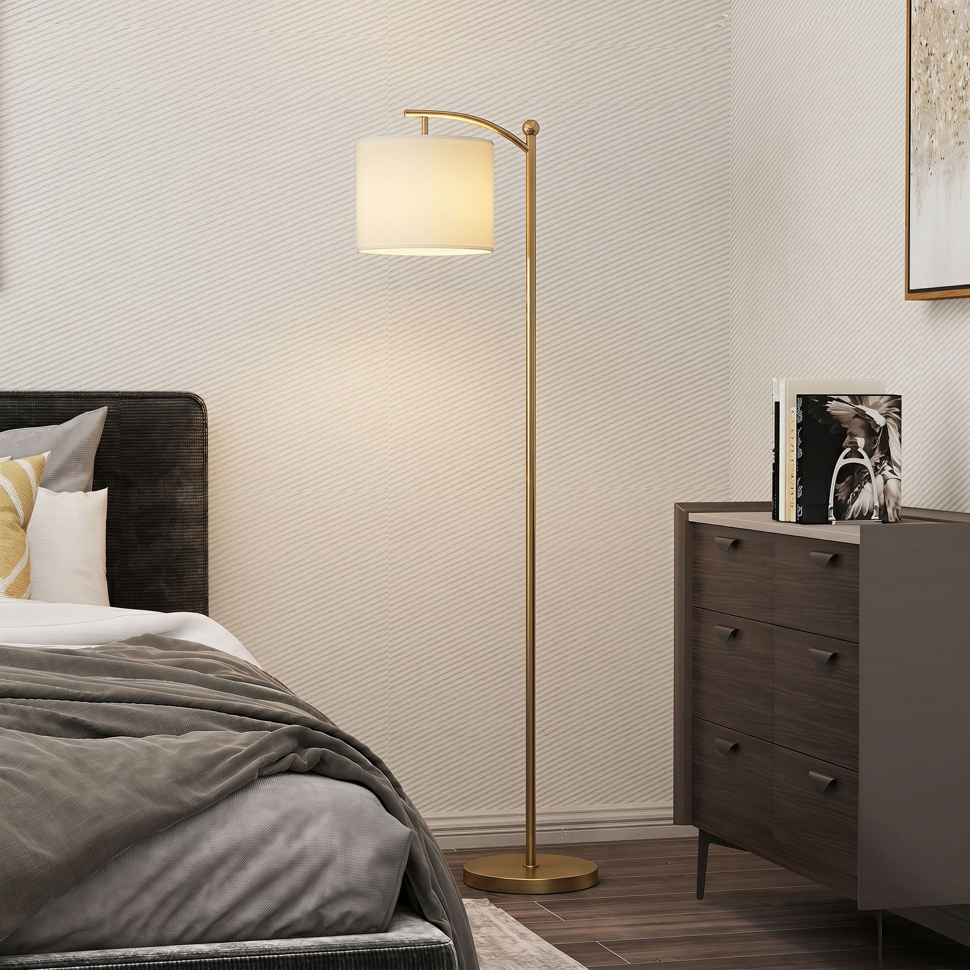 Lampadaire sur Pied de Salon, Lampe Salon Moderne Dimmable, 2 Températures de Couleur avec Télécommande, Minuterie de 60 minutes, pour Salon et Chambre, 160 cm, Doré