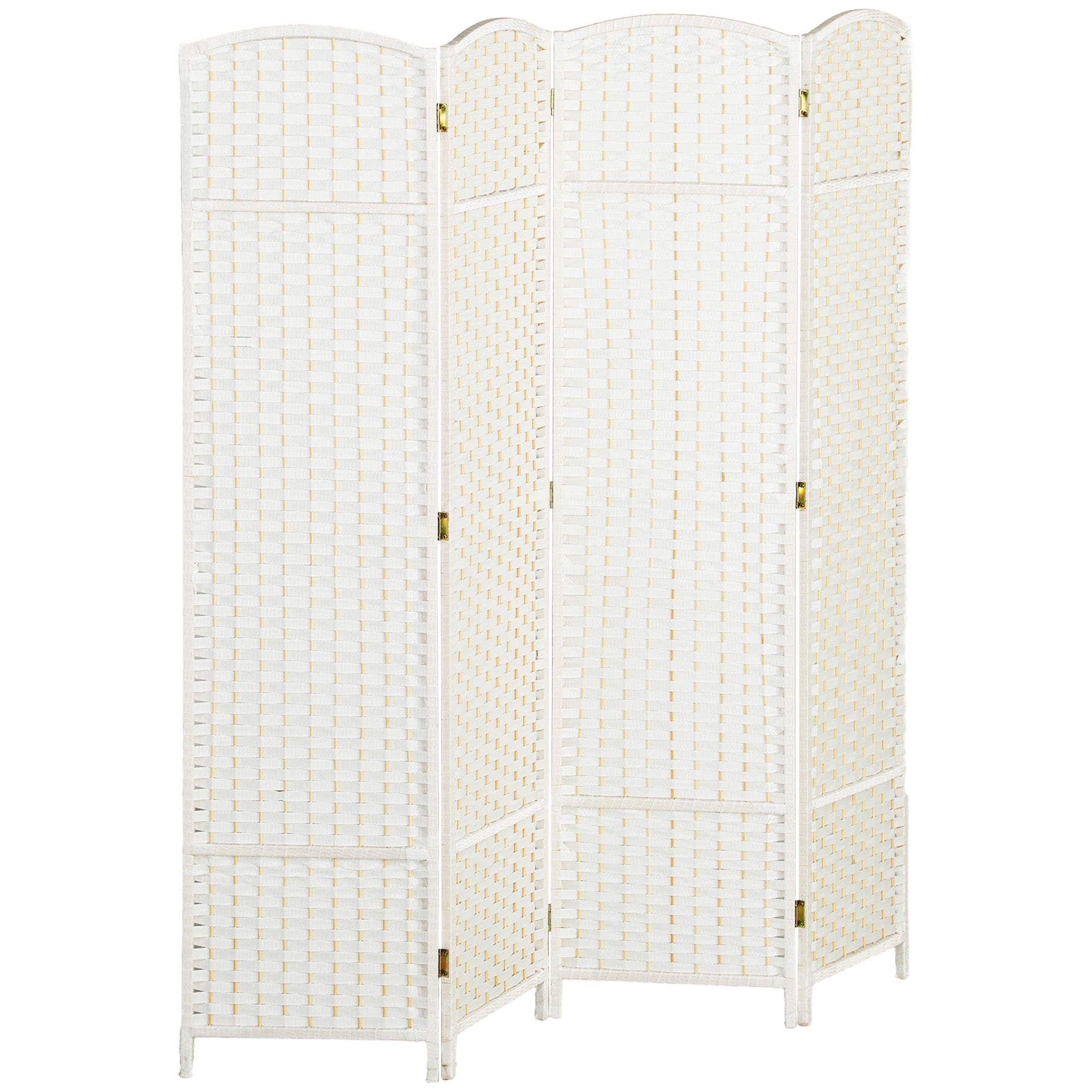 Paravent interieur en bois 4 panneaux 160 x 170 cm séparateur de pièce pliable avec finition tissée, closion de séparation pour salon, chambre à coucher, maison, blanc
