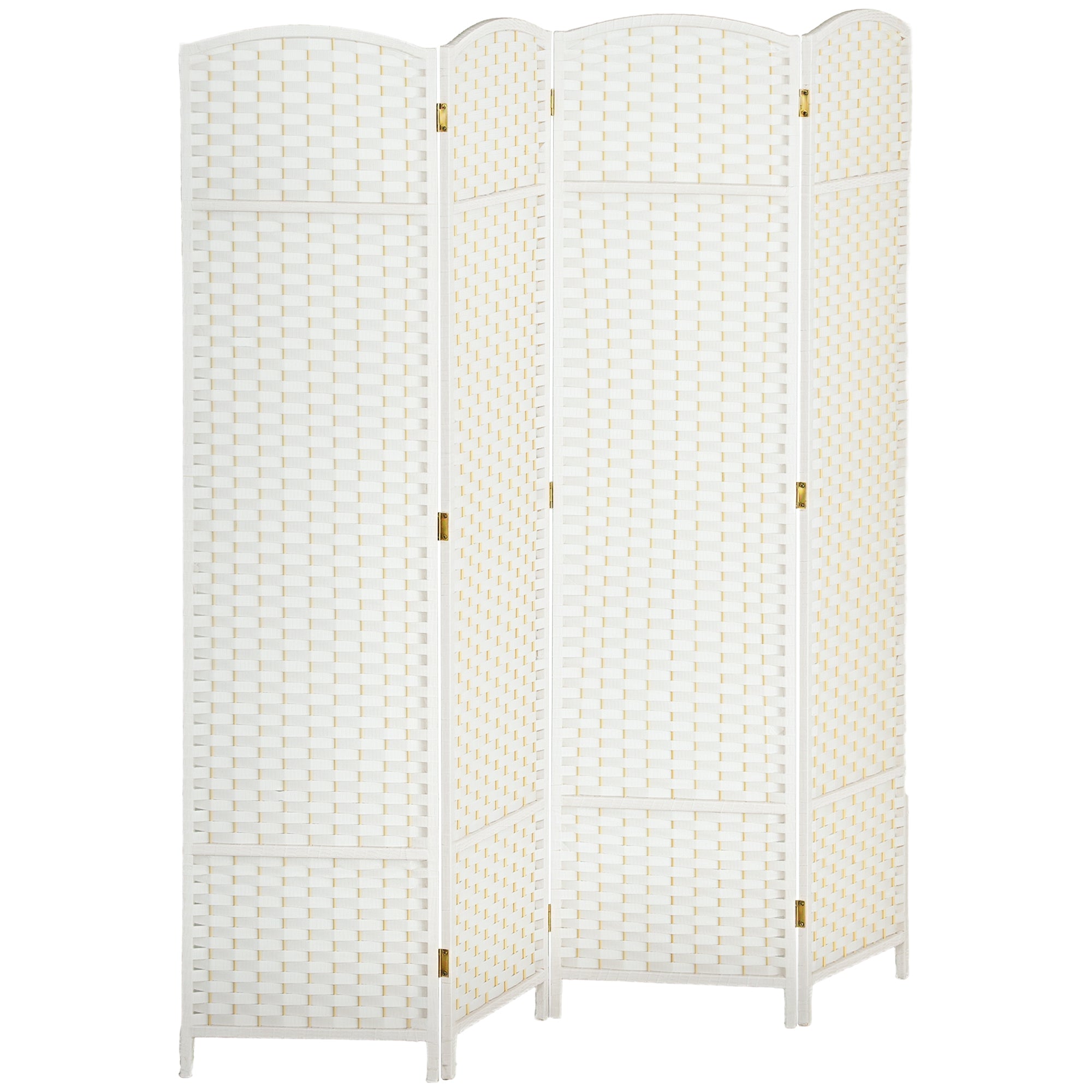 Paravent interieur en bois 4 panneaux 160 x 170 cm séparateur de pièce pliable avec finition tissée, closion de séparation pour salon, chambre à coucher, maison, blanc