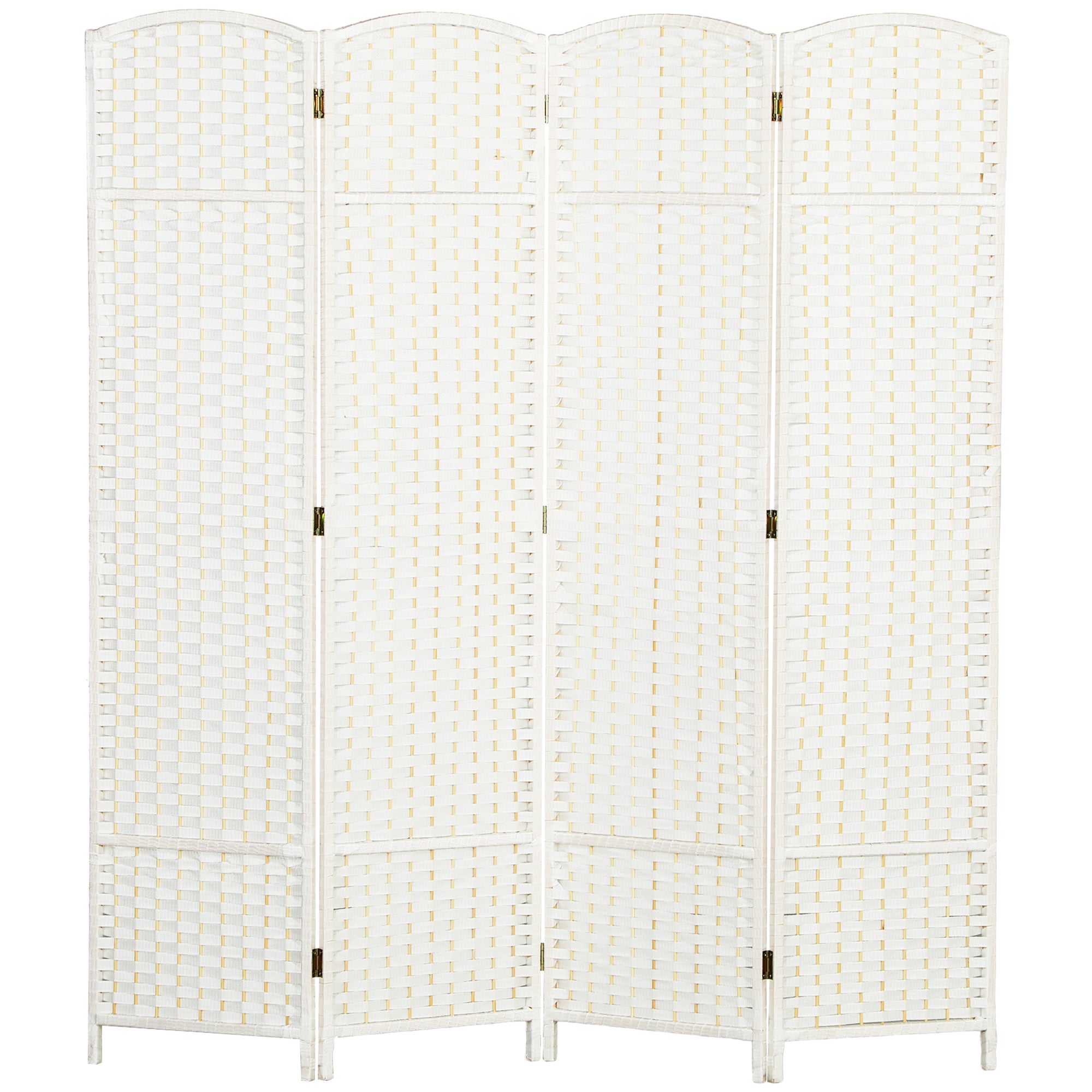 Paravent interieur en bois 4 panneaux 160 x 170 cm séparateur de pièce pliable avec finition tissée, closion de séparation pour salon, chambre à coucher, maison, blanc